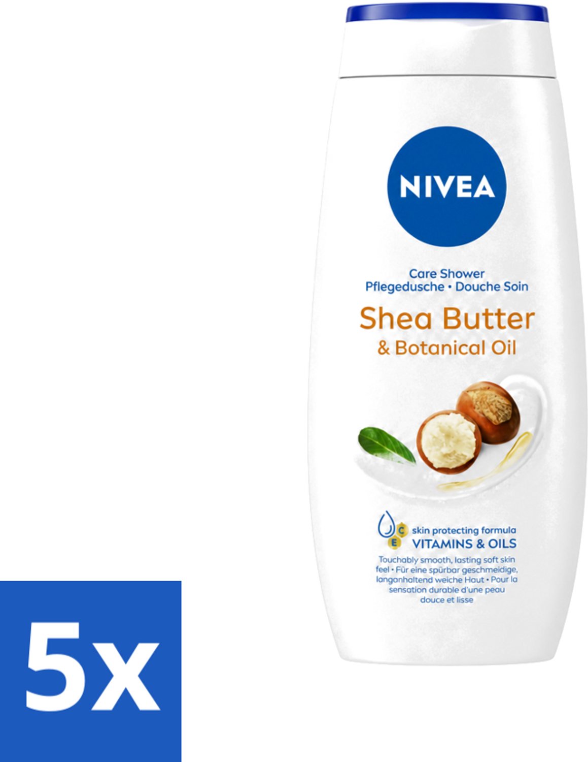 5 x Nivea - Douchegel - Shea Butter & Botanical Oil - 250 ml - Voordeelverpakking - 5 stuks