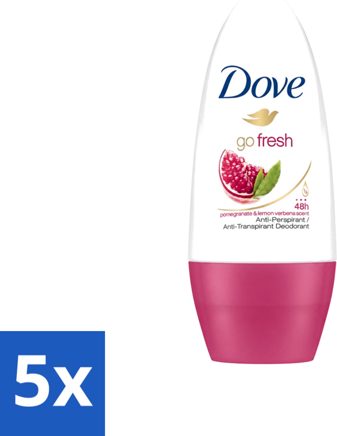5 x Dove - Deodorant - Roll-on Go Fresh Granaatappel - Frisse geur - 50 ml - Voordeelverpakking - 5 stuks