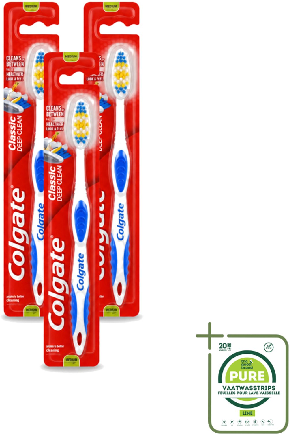 3 x Colgate - Tandenborstel - Classic Deep Clean Medium - 1 Tandenborstel - Grootverpakking - Vaatwasstrips - Tandenborstel - Mondhygiëne - Tanden Poetsen - Tandplak Verwijderen - Gezonde Mond