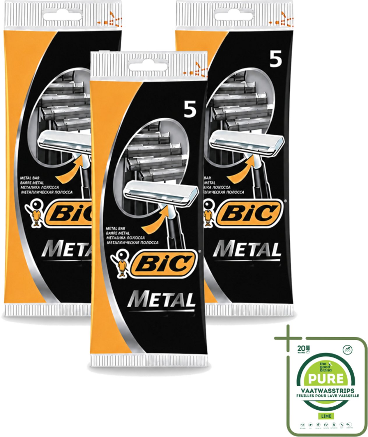 3 x Bic - Scheermesjes - Metaal - Enkel Mesje - Wegwerpmesjes - 5 Scheermesjes - Grootverpakking - Vaatwasstrips - Scheermesje - Wegwerpmesje - Roestvrij Staal - Enkel Mesje - Precisie Scheren