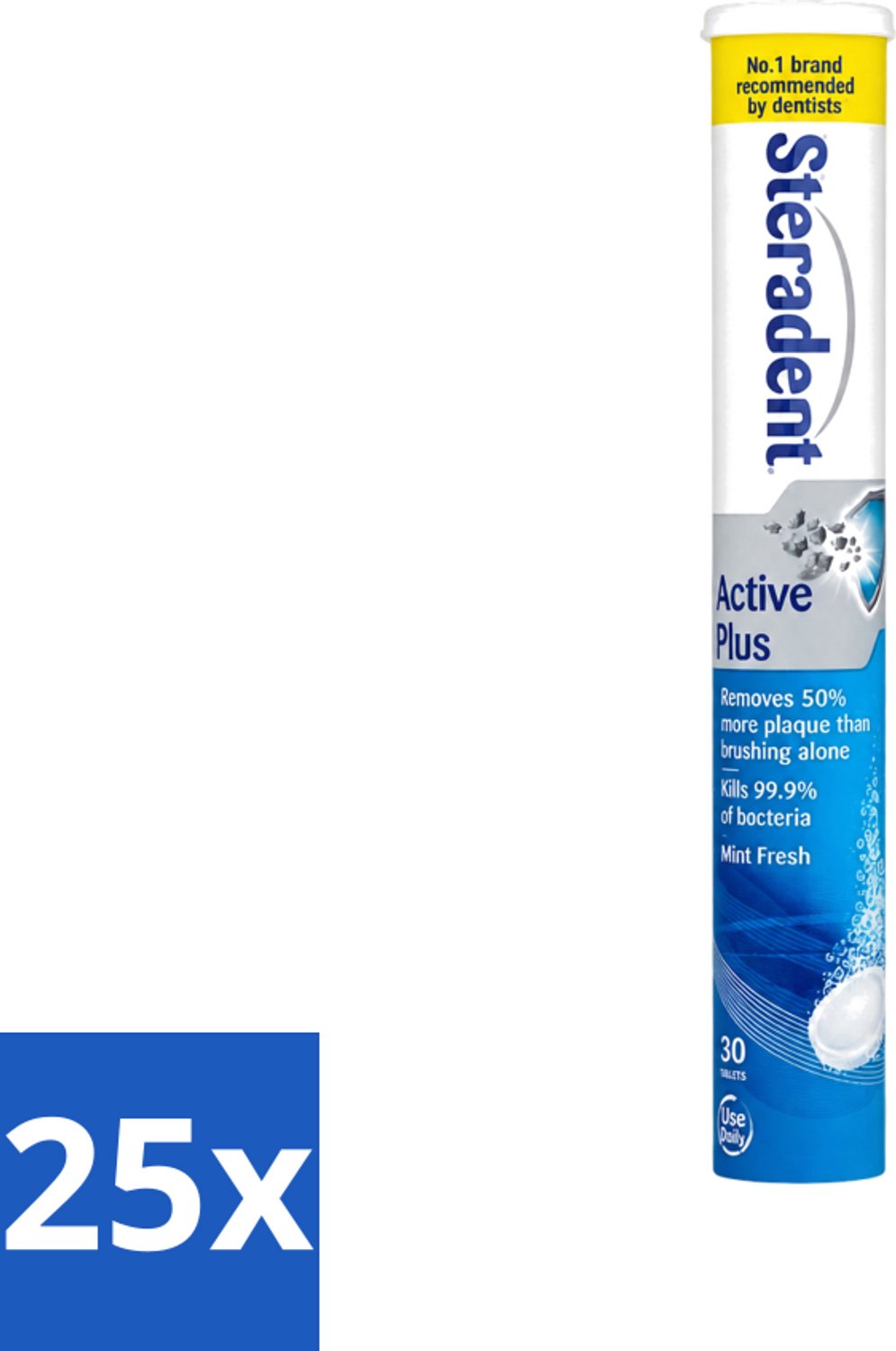 25 x Steradent - Reinigingstabletten - Active Plus - Tegen Tandsteen & Bacteriën - 30 Tabletten - Voordeelverpakking - 25 stuks