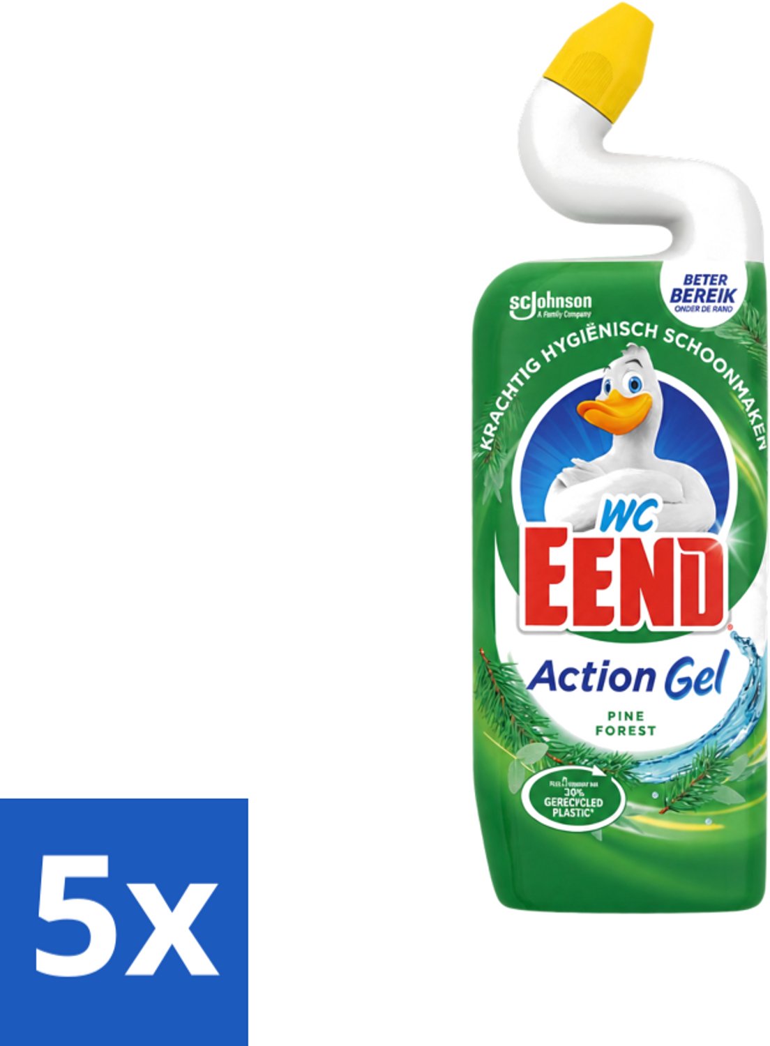 5 x WC Eend - Toiletreiniger - Action Gel - Pine Forest - Krachtige Reiniging & Frisse Dennengeur - 750 ml - Voordeelverpakking - 5 stuks