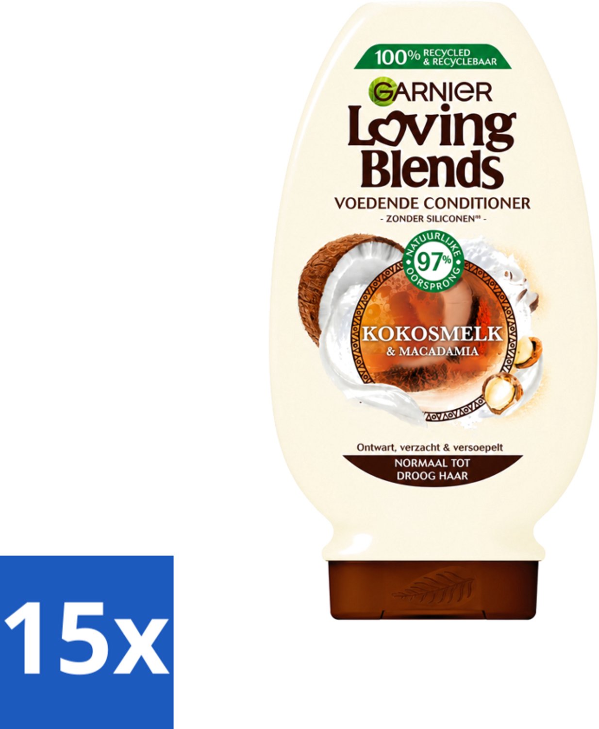 15 x Garnier - Loving Blends - Conditioner - Kokosmelk & Macadamia - Normaal tot Droog Haar - 250 ml - Voordeelverpakking - 15 stuks