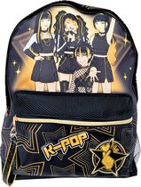Kpop Rugzak Meisjes – Kinder Rugzak Schooltas met Voorvak - Hoogte 40cm – Zwart/Goud