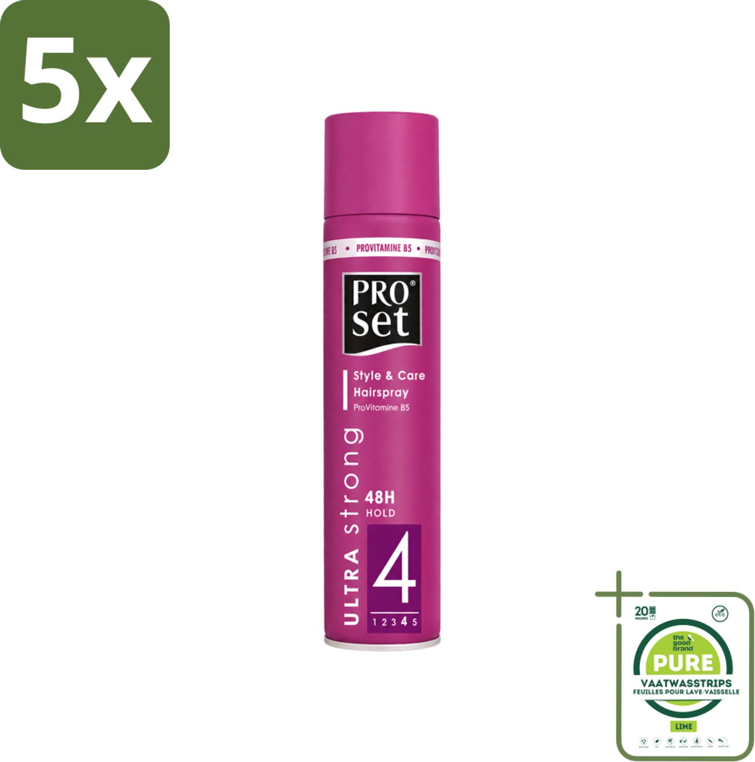 5 x Proset - Haarspray - Ultra Sterk - 48 uur Werking - 250 ml - Grootverpakking - Vaatwasstrips - Haarspray - Haarspray 48 Uur - Haarspray Met B5 - Haarspray Voor Langdurige Fixatie - Haarspray Voor Gezond Haar