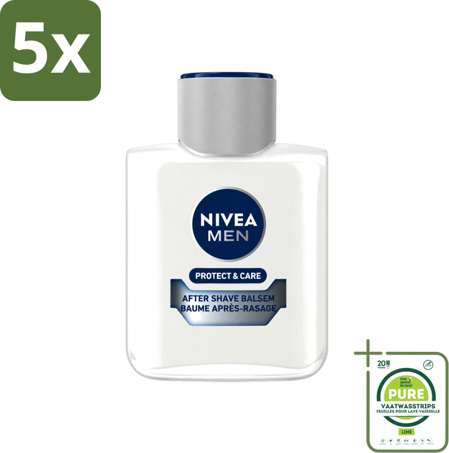 5 x Nivea - Men - Protect & Care Aftershave Balsem - Balm - 100 ml - Grootverpakking - Vaatwasstrips - Aftershave Balsem - Huid Verzorging - Scheerbeurt - Roodheid Verminderen - Huid Kalmeren