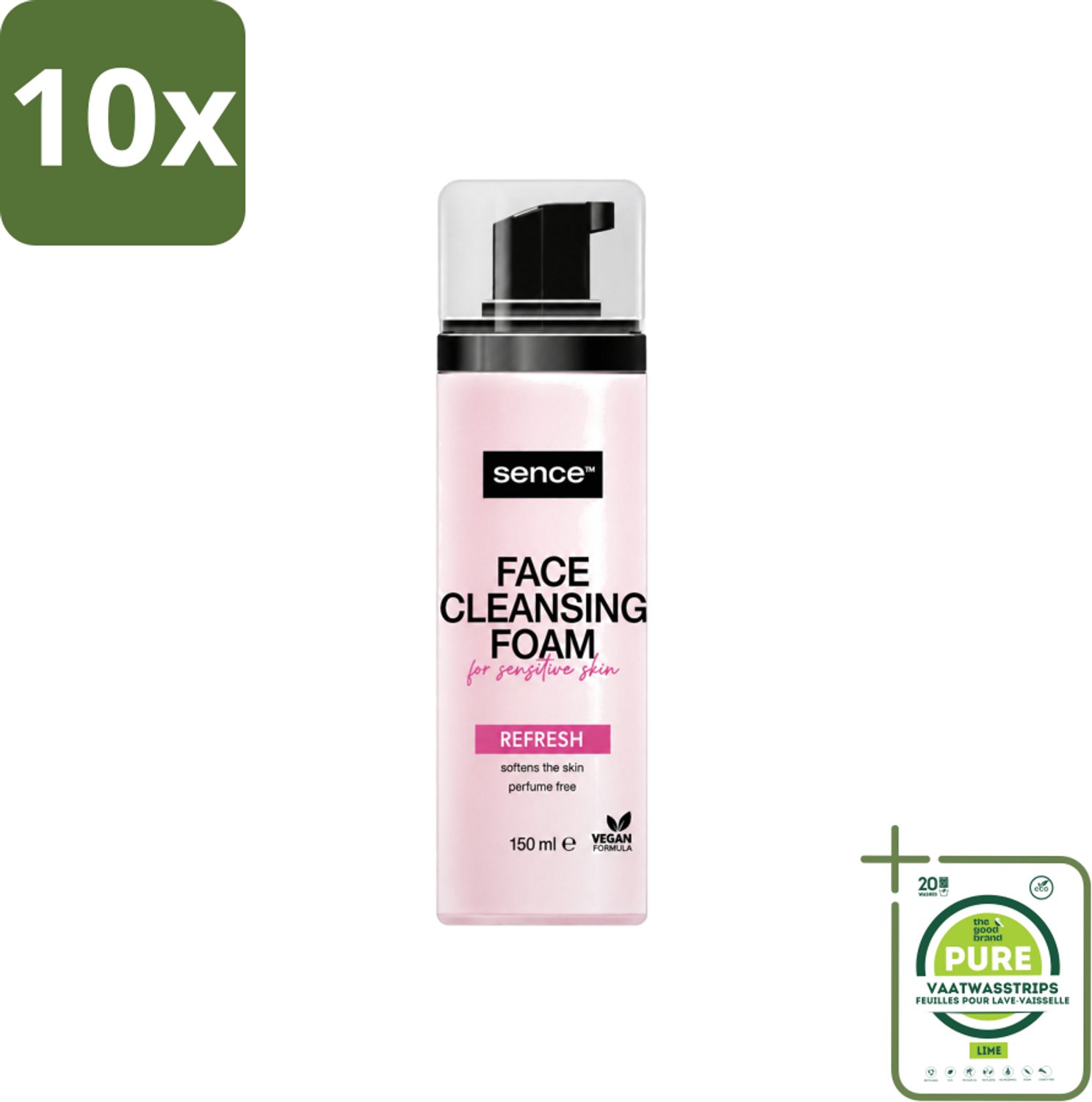 10 x Sence - Gevoelige Huid - Gezichtsreiniger - Foam - 150 ml - Grootverpakking - Vaatwasstrips - Gevoelige Huid Reinigen - Gezichtsreiniger Foam - Poriën Reinigen - Make-up Verwijderen - Kalmerende Reiniger