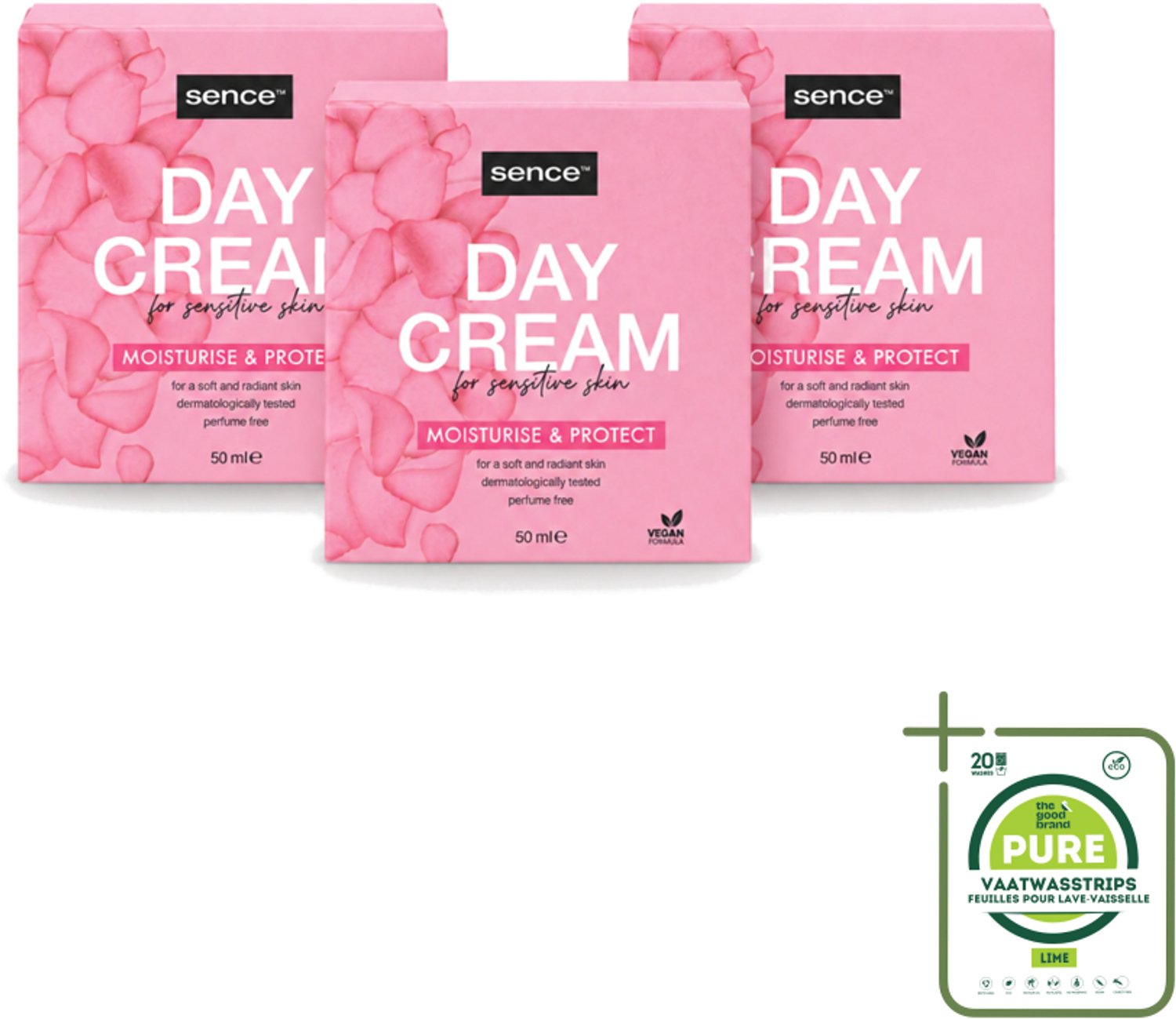 3 x Sence - Gevoelige Huid - Dagcrème - Verzachtend - 50 ml - Grootverpakking - Vaatwasstrips - Gevoelige Huid Crème - Dagcrème - Verzorging - Hydraterende Crème - Huidbescherming