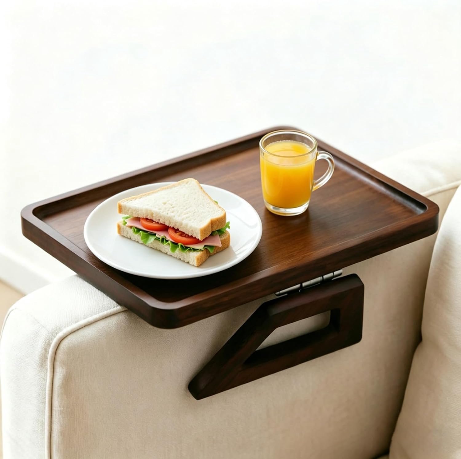 Bamboe armleuning tray - voor snacks en telefoon - met vaste clip - comfortabel gebruik - Homevero