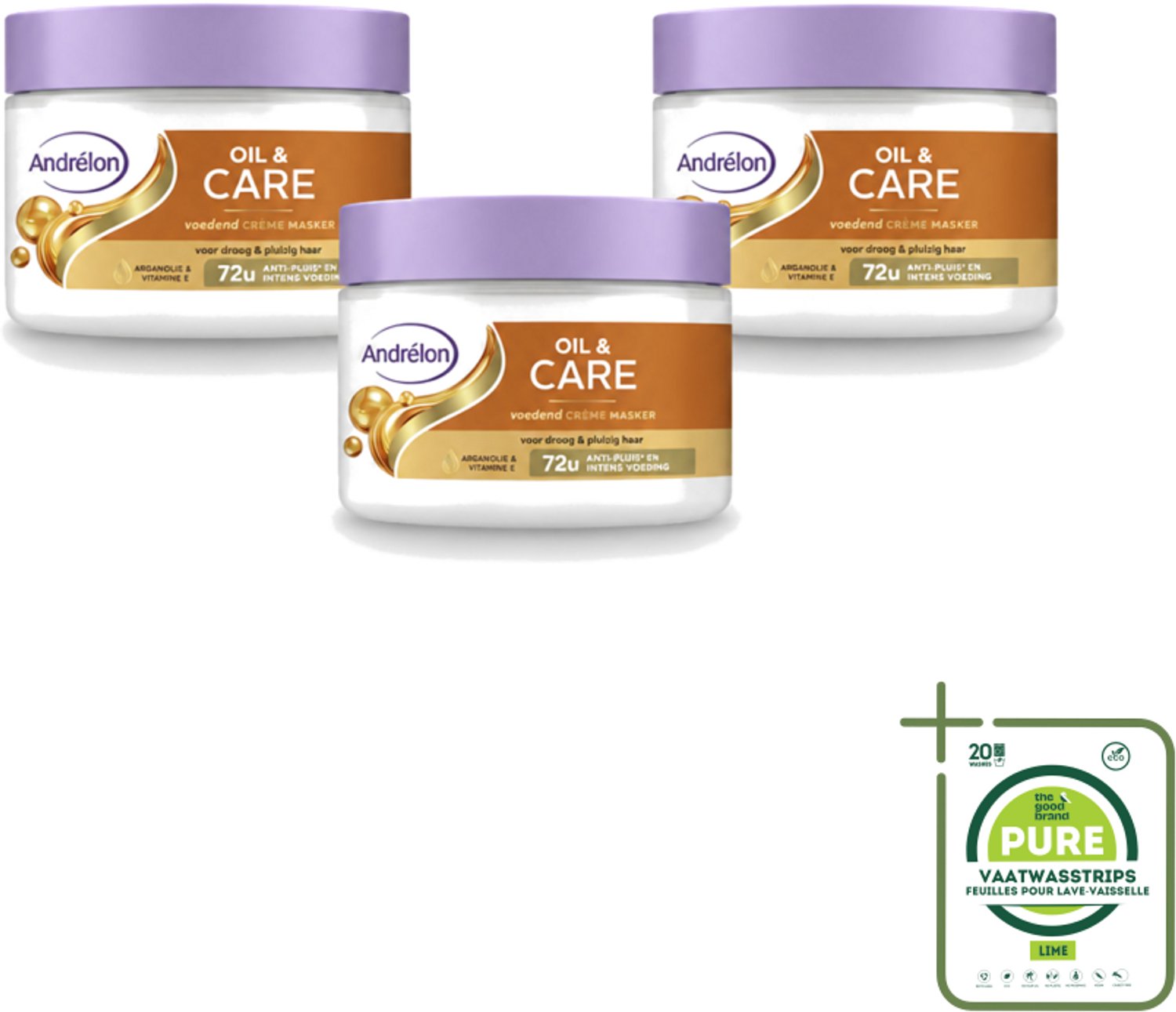 3 x Andrélon – Crème Haarmasker – Oil & Care – 300 ml - Grootverpakking - Vaatwasstrips - Haarmasker - Droog Haar - Pluisvrij Haar - Gezond Haar - Glanshaar