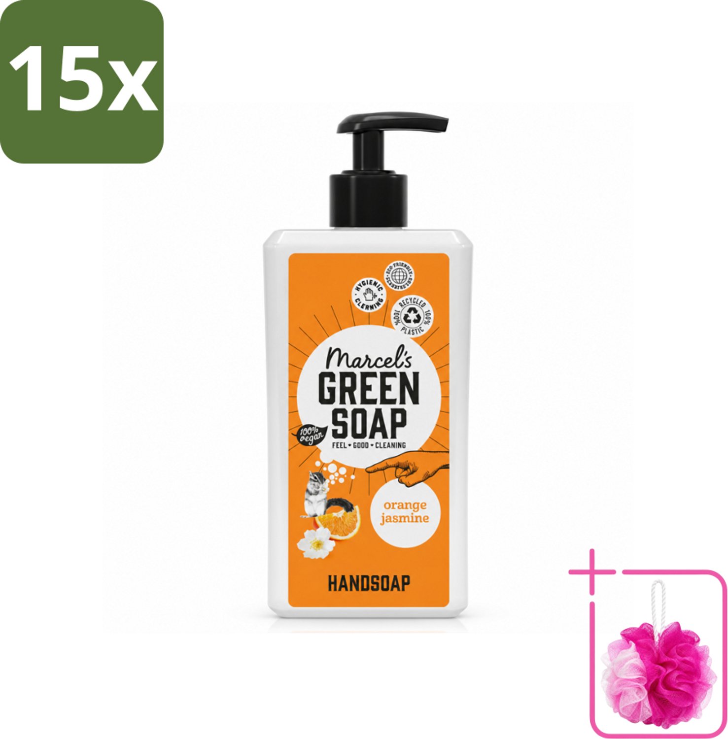 15 x Marcel's Green Soap - Handzeep - Sinaasappel & Jasmijn - Voor dagelijks gebruik - 500 ml - Bulkverpakking - Handzeep - Douchemop - Natuurlijke handzeep