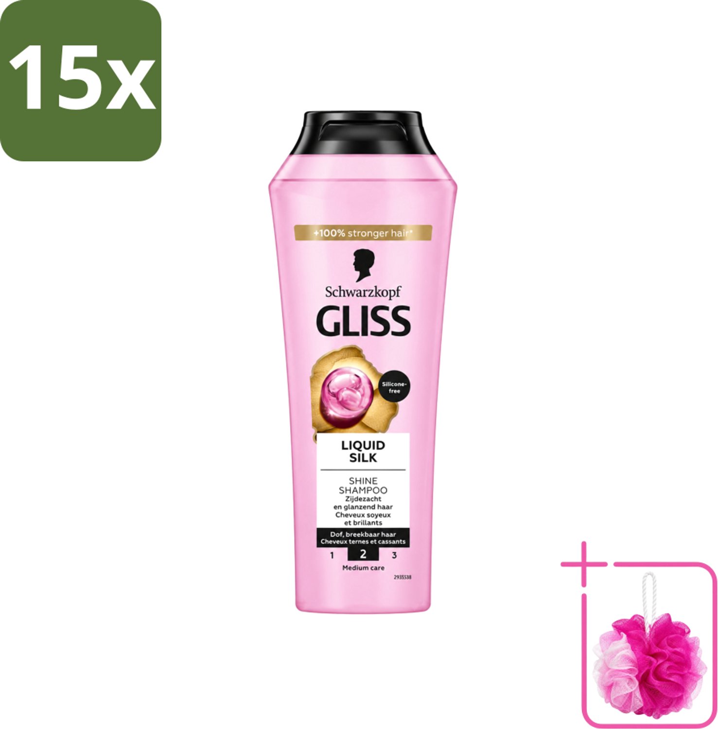 15 x Gliss - Shampoo - Liquid Silk - Voor Glanzend en Zijdezacht Haar - 250 ml - Bulkverpakking - Glans haar - Douchemop - Zijdezacht haar