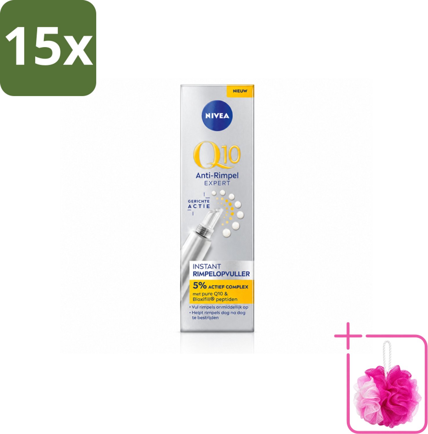 15 x NIVEA - Oogserum - Q10 Anti-Rimpel Expert - Rimpelopvuller - Voor rijpe huid - Met Q10 - 15 ml - Bulkverpakking - Anti-rijp serum - Douchemop - Oogrimpels