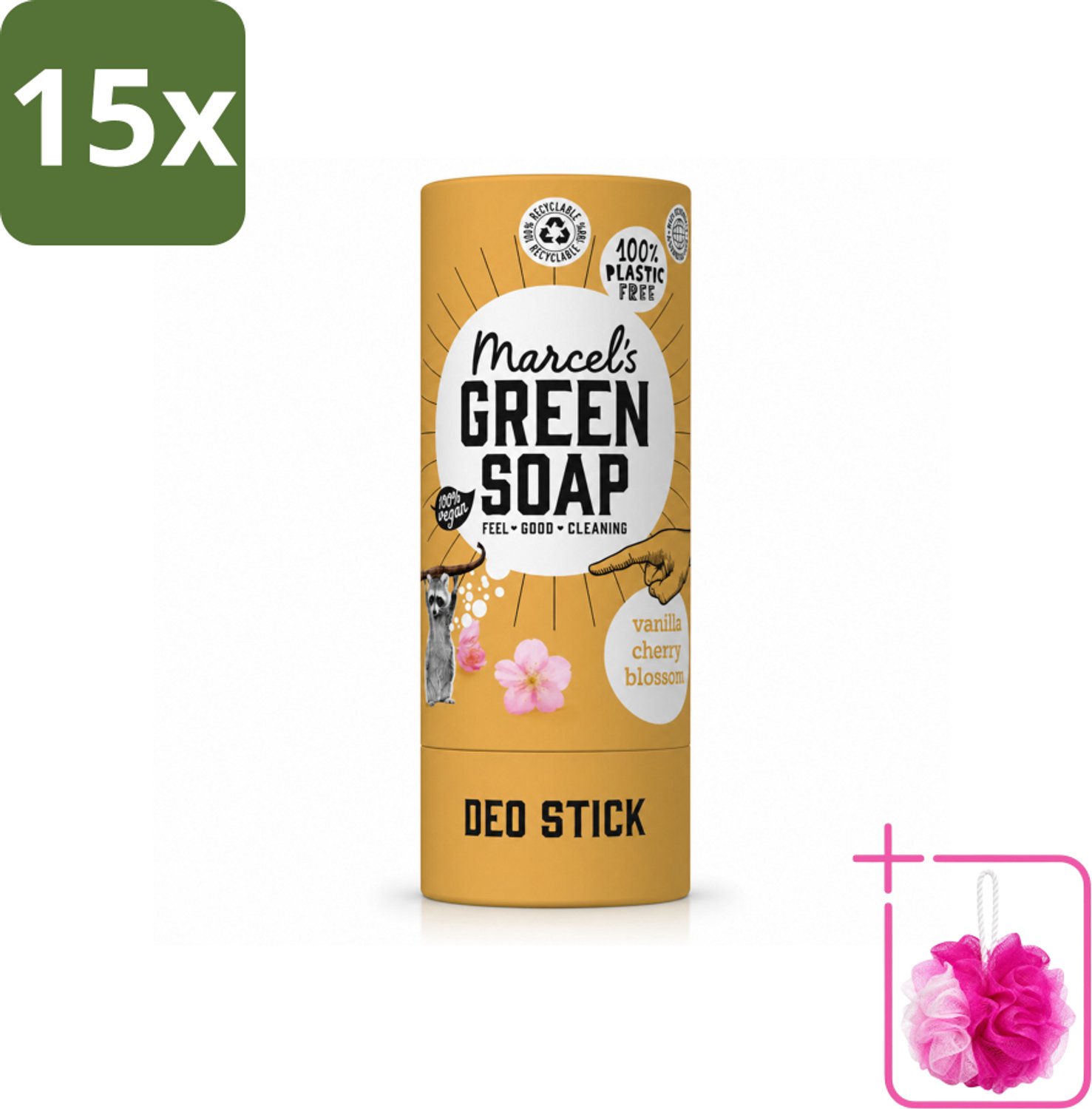 15 x Marcel's Green Soap - Deodorant Stick - Vanille & Kersenbloesem - Langdurige frisheid - 40 gr - Bulkverpakking - Deodorantstok - Douchemop - Natuurlijke deodorant