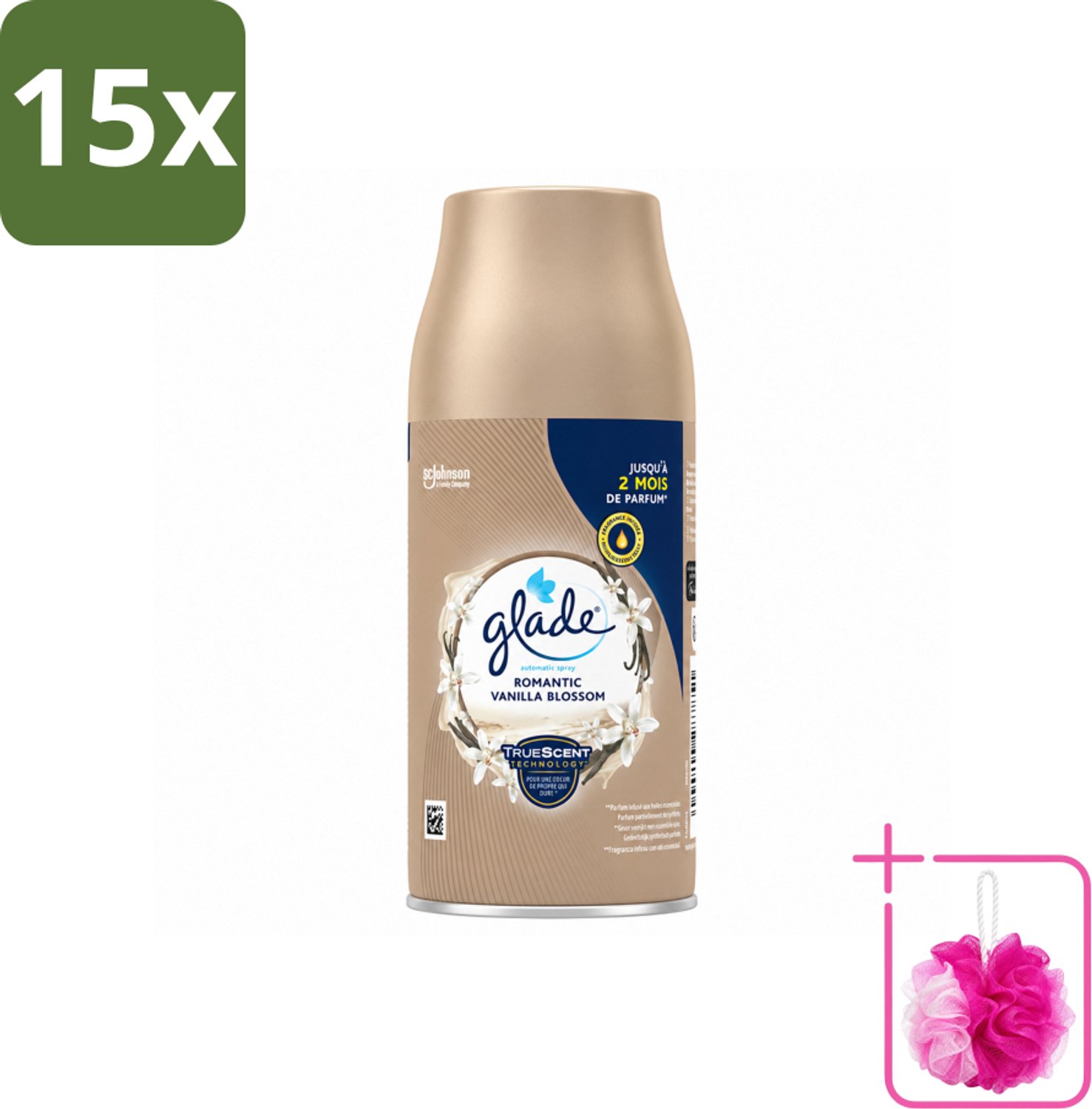15 x Glade - Romantic Vanillebloesem Navulling - 269 ml - Bulkverpakking - Romantische geur - Douchemop - Vanille
