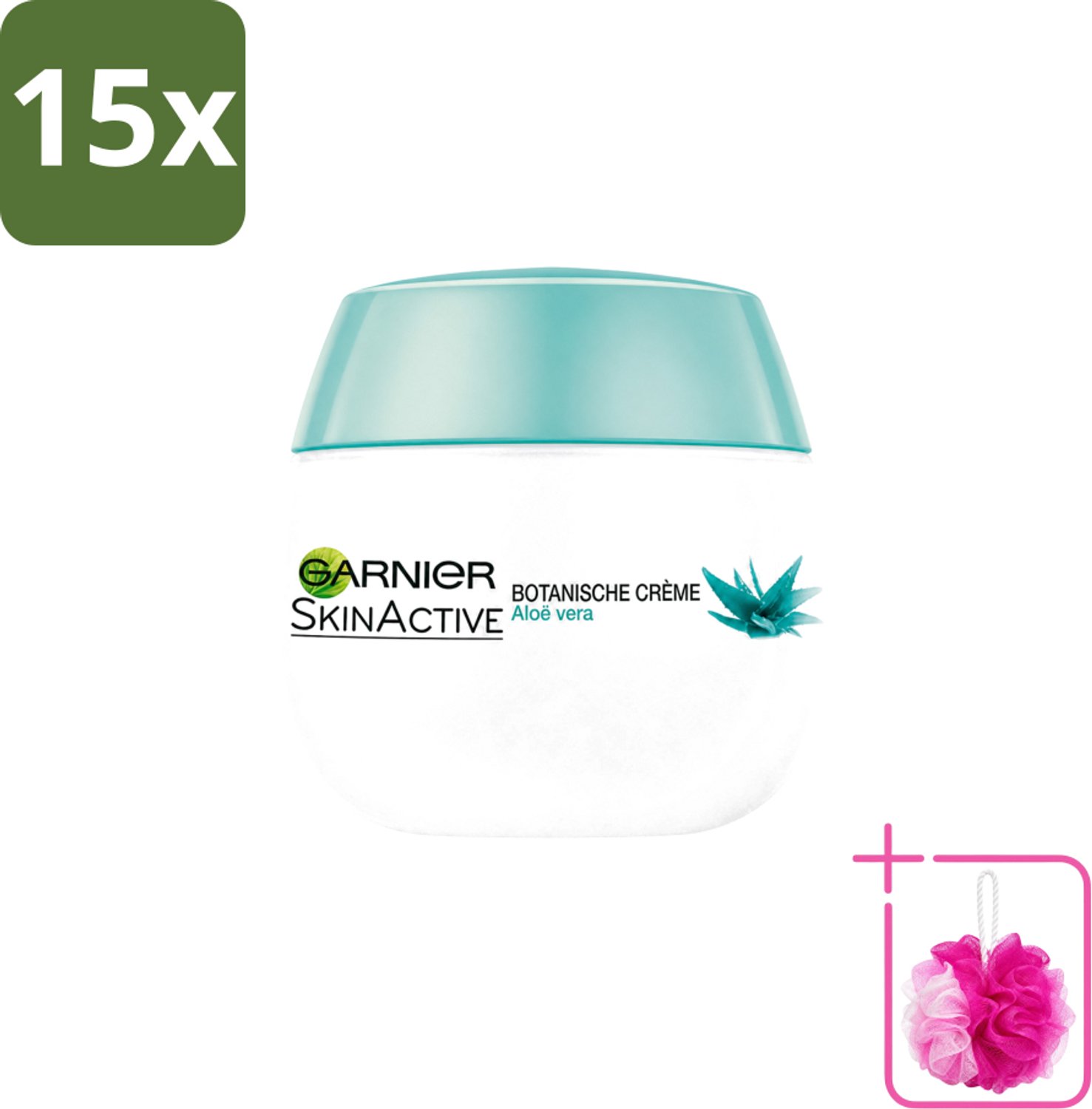 15 x Garnier - SkinActive - Botanische Dagcrème - Aloë Vera - Voor ieder Huidtype - 50 ml - Bulkverpakking - Dagcrème - Douchemop - Huidverzorging