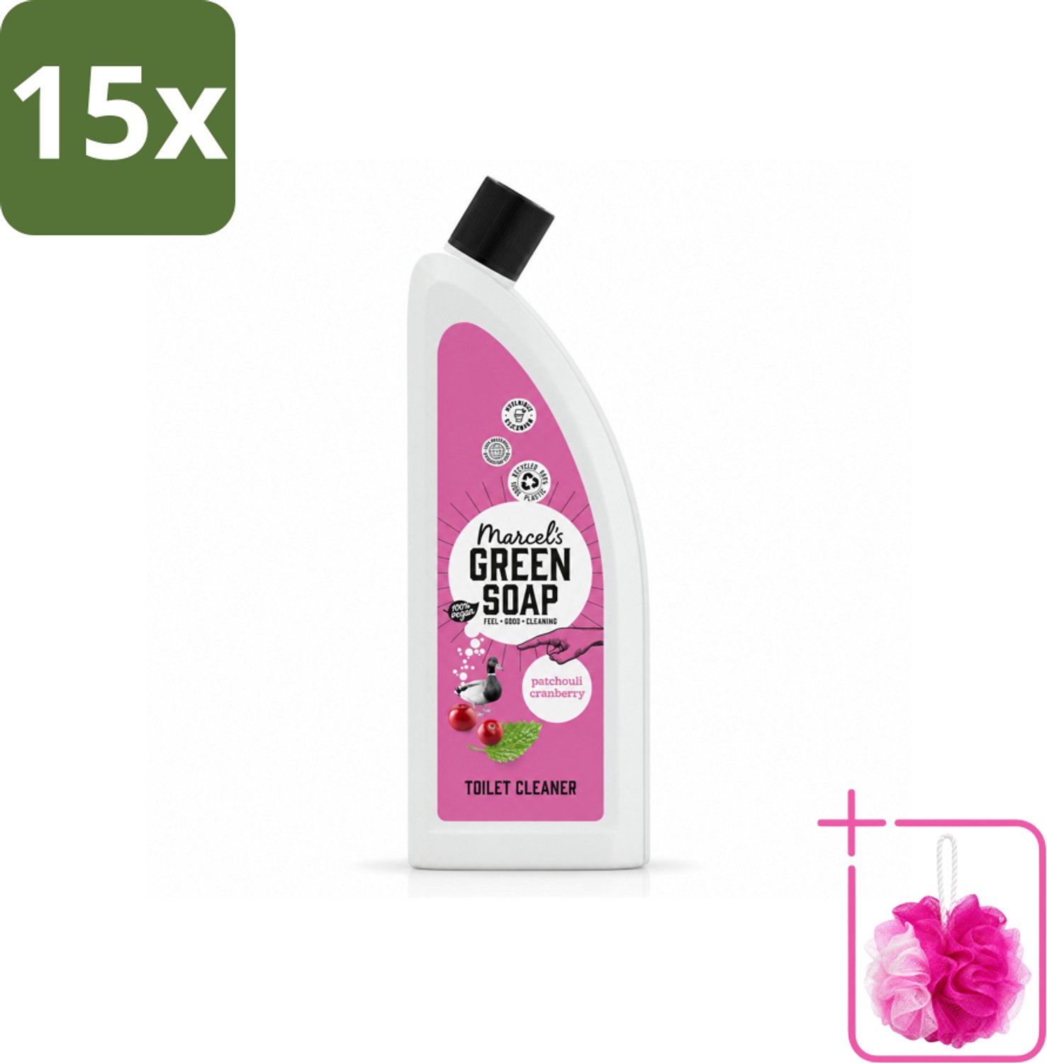 15 x Marcel's Green Soap - Toiletreiniger - Patchouli & Cranberry - Krachtige frisheid - Bulkverpakking - Toiletreiniger - Douchemop - Natuurlijke toiletreiniger