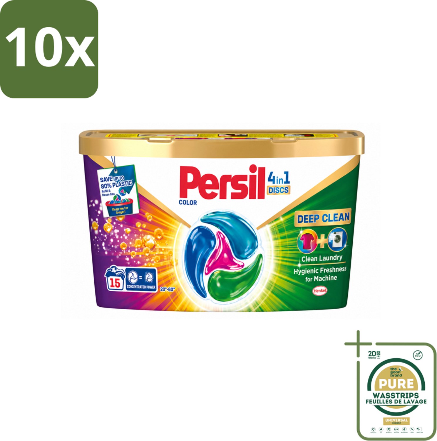 10 x Persil - Wasmiddel - Wasmiddelcapsules Discs Gekleurde Was - Voor Gekleurde Was - 15 wasbeurten - Wasstrips - Gekleurde Was - Vlekverwijdering - Kleurbehoud - Frisse Geur - Wasmiddelcapsules