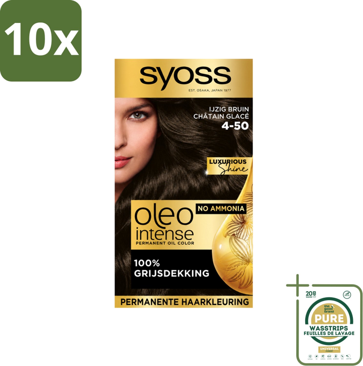 10 x SYOSS - Oleo Intense 4-50 - Haarverf - Permanente Haarkleuring - Ijzig Bruin - Langdurige Kleur - Wasstrips - Haarverf - Permanent Haarkleuring - Ijzig Bruin - Ammoniakvrij - Haarkleur