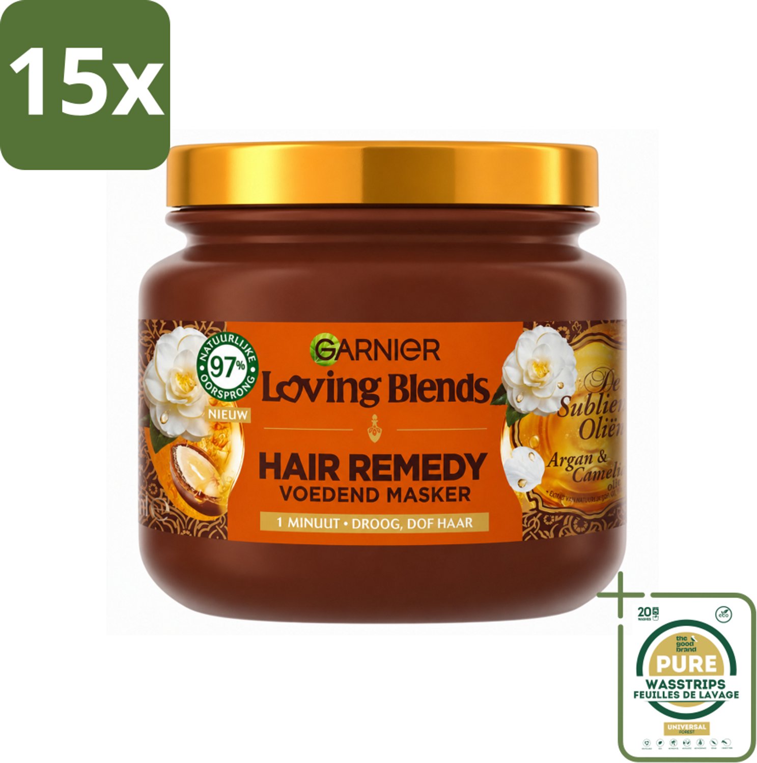 15 x Garnier - Loving Blends - Haarmasker - Argan & Cameliaolie - Droog & Dof Haar - 340 ml - Wasstrips - Haarmasker - Arganolie - Cameliaolie - Droog Haar - Dof Haar