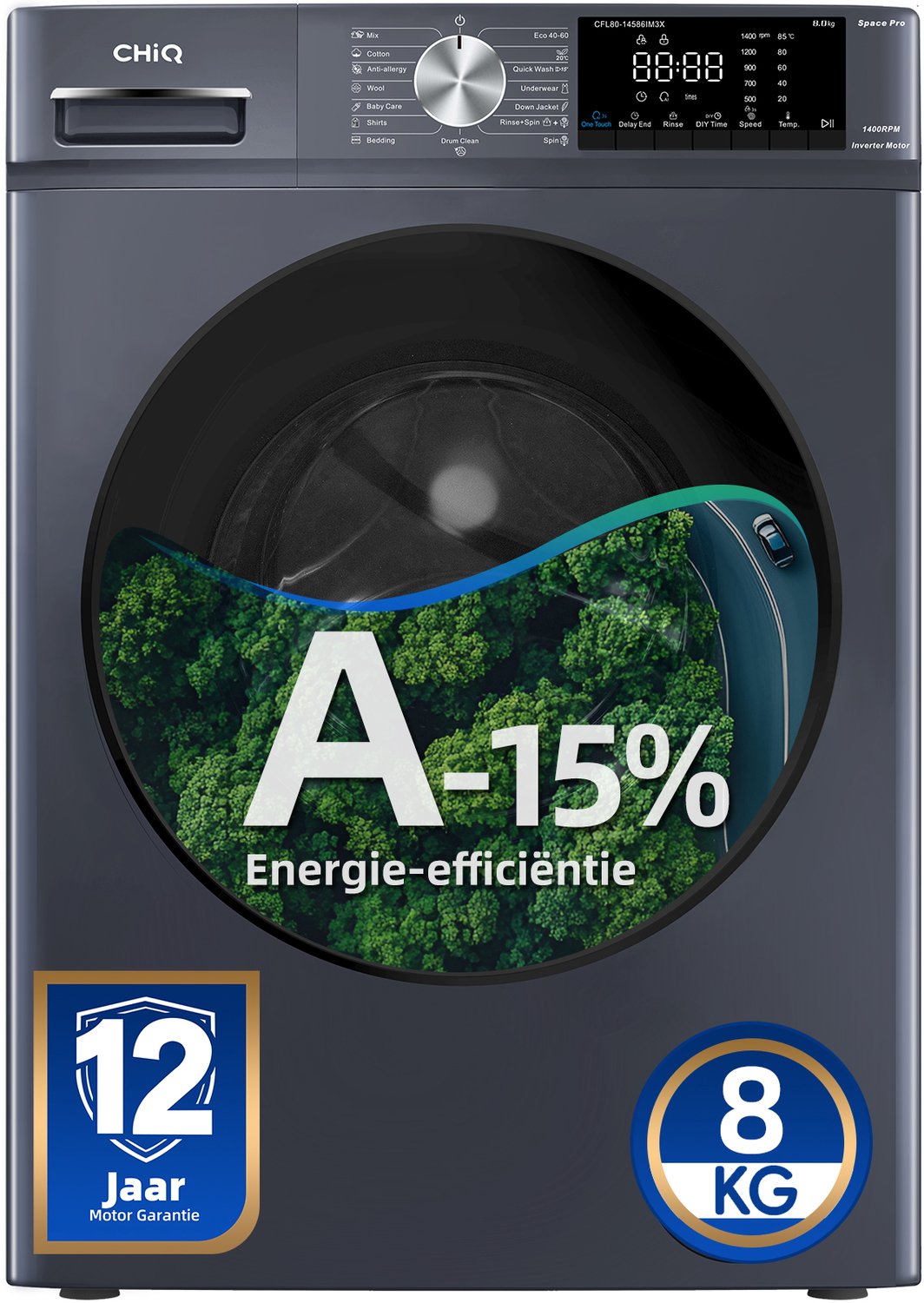 Bol.com CHiQ CFL80-14586IM3XA - Wasmachine - 8 KG - Space Pro - A-15% - 16 programma's - AI Smart - Stoomwassen & Quick Wash - 1... aanbieding