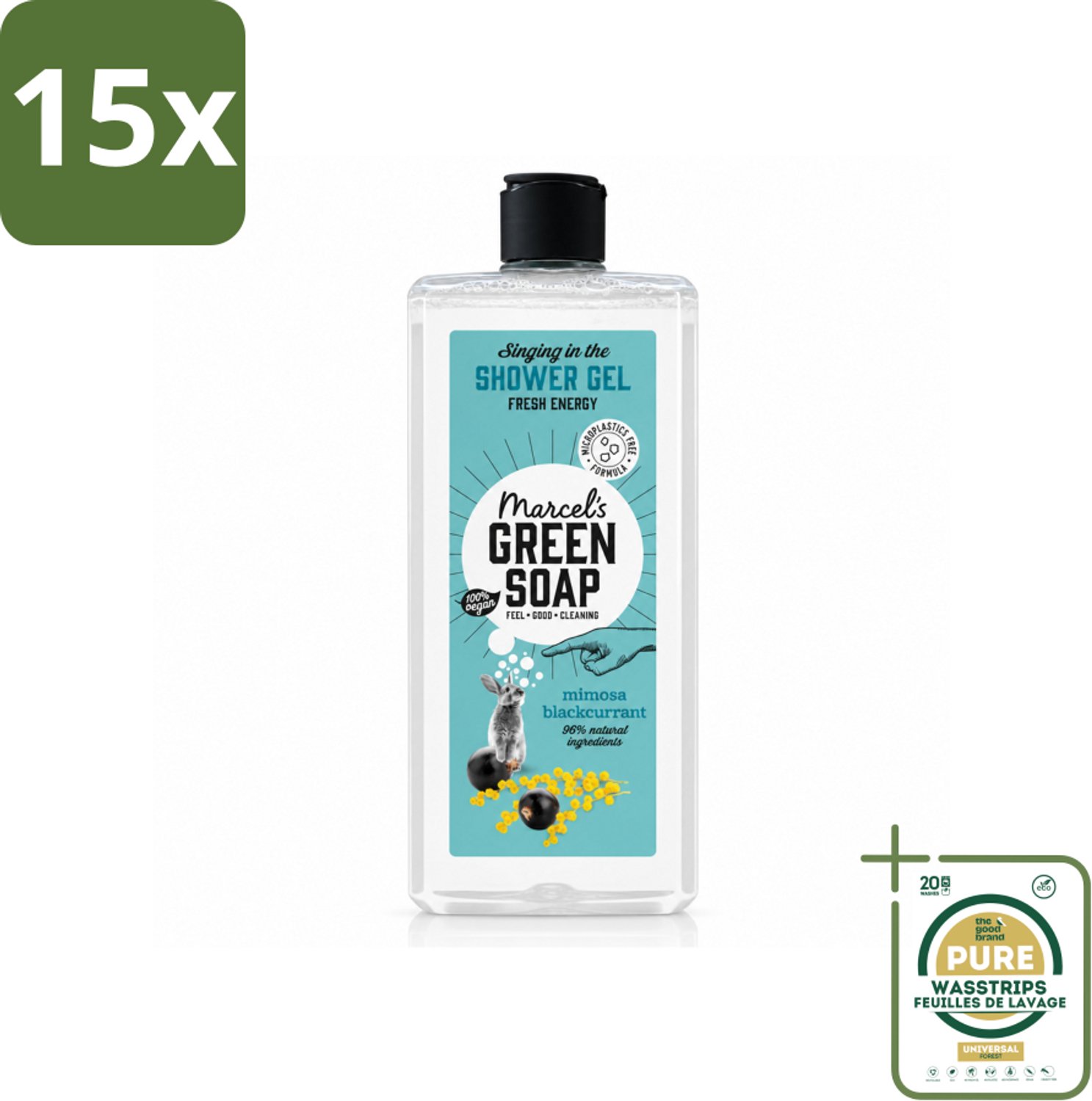 15 x Marcel's Green Soap - Douchegel - Mimosa & Zwarte Bes - Verzorgend & zacht - 300 ml - Wasstrips - Douchegel - Natuurlijke Douchegel - Ecologische Douchegel - Vegan Douchegel - Verzorgende Douchegel