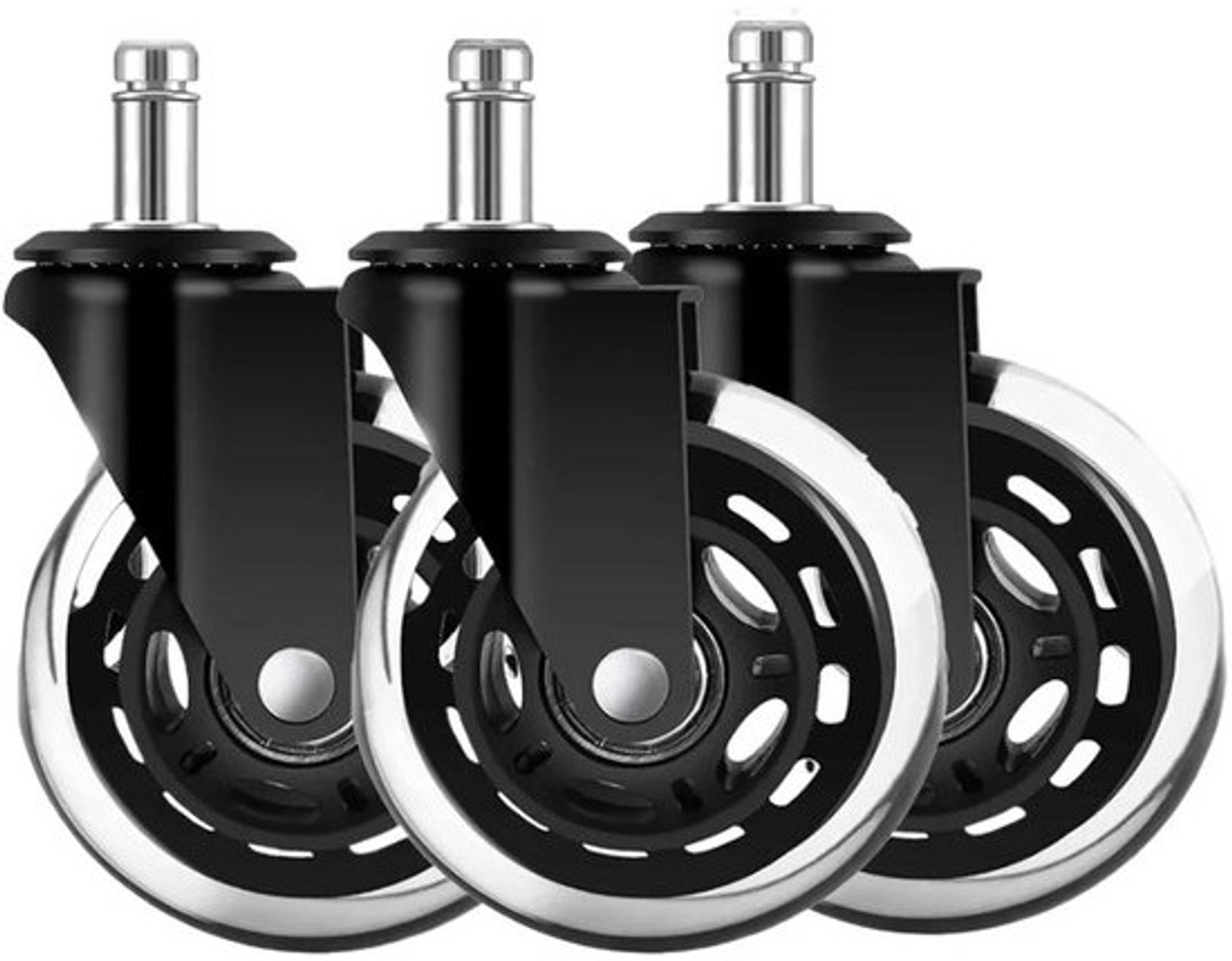 Bureaustoelwielen - Vloervriendelijke zwenkwielen - Vloeren beschermen - Stil rollen - 3 inch - Zwart transparant