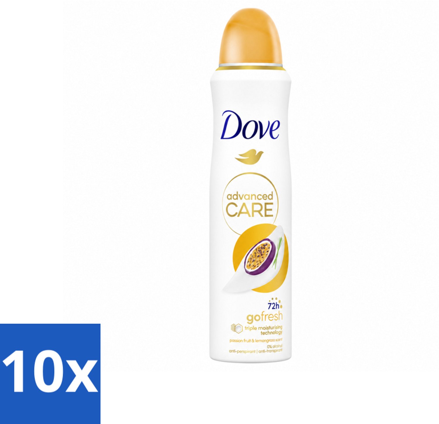 10 x Dove – Deodorant Spray – Passievrucht & Citroengras – 150 ml - Voordeelverpakking - 10 stuks