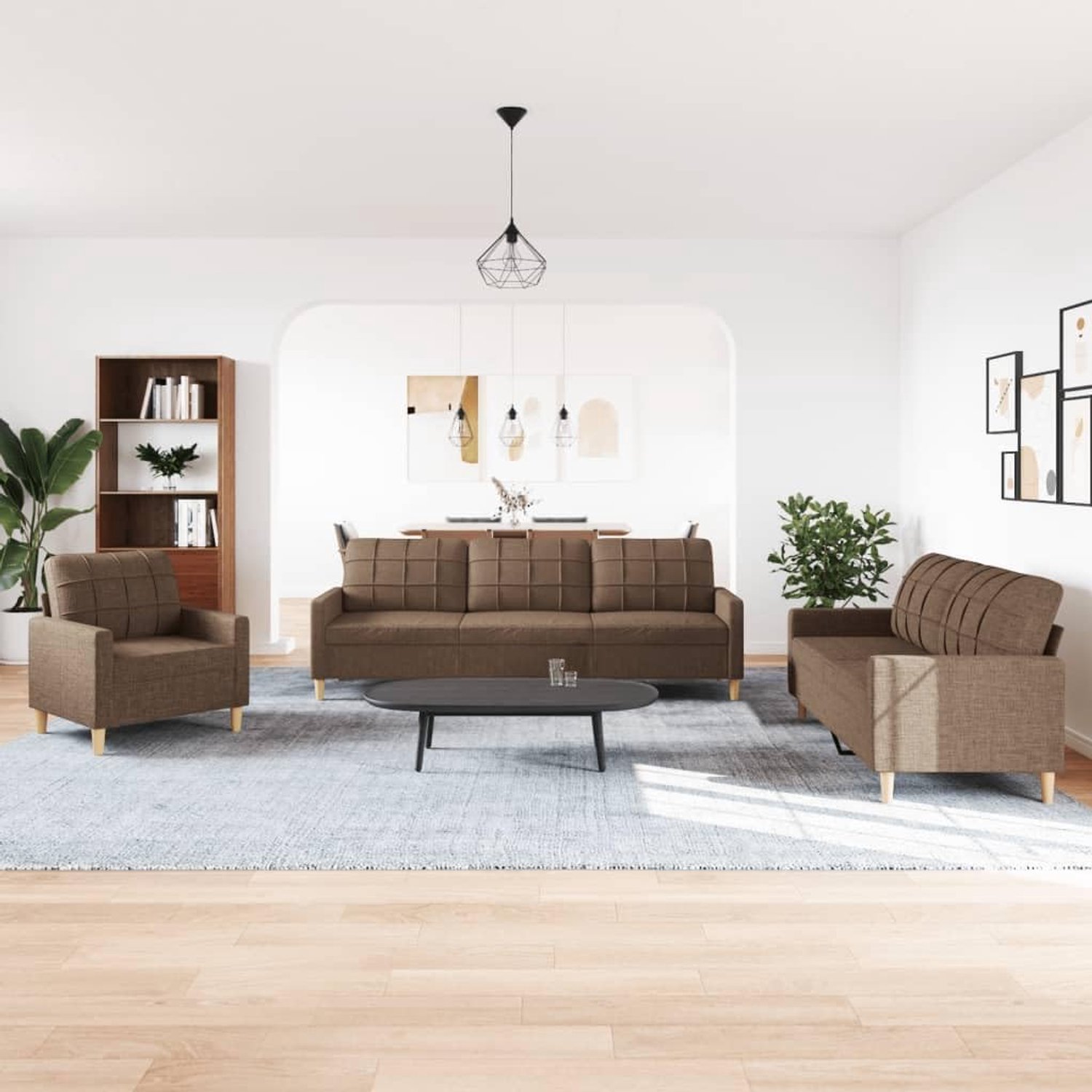 3-delig bankstel bruin stof woonkamer set met metalen frame en polyester bekleding voor woonlandschap
