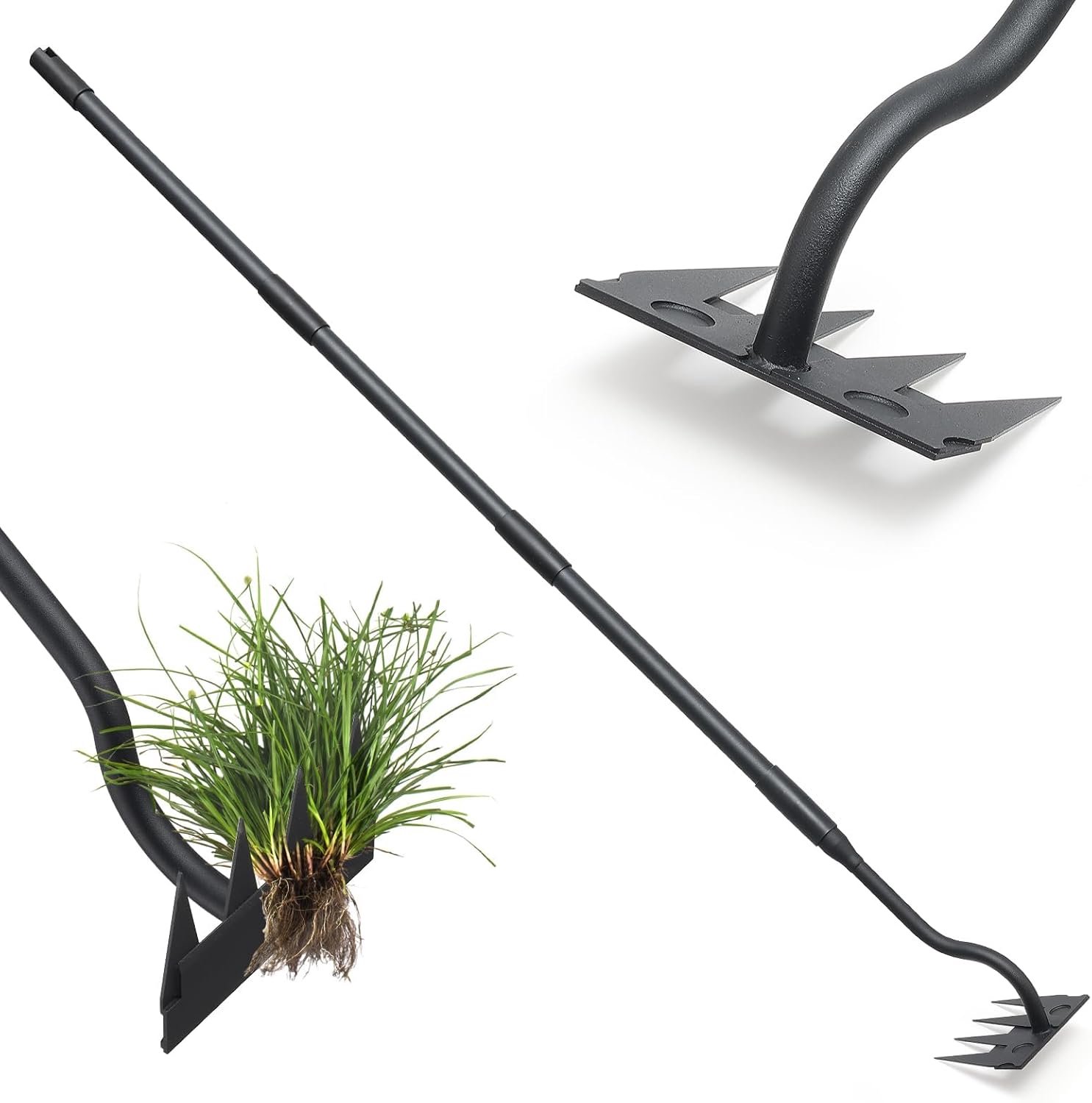 140 cm lange handgreep, 4 tanden, zware belasting, metalen koolstofstaal, tuinhark, onkruid, handhark, tuingereedschap, onkruidhak, voor het losmaken van wieden