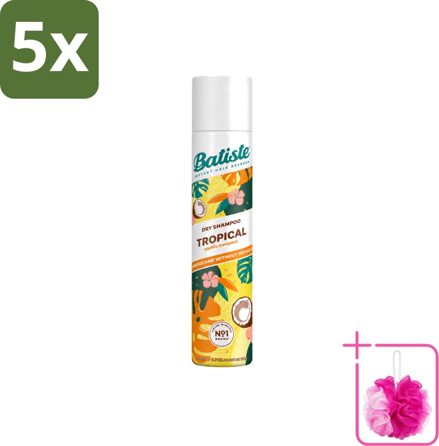5 x Batiste - Tropical - Droogshampoo - Tropische Geur - Verfrist en Stylet - 200ml - Bulkverpakking - Droogshampoo - Douchemop - Fris haar