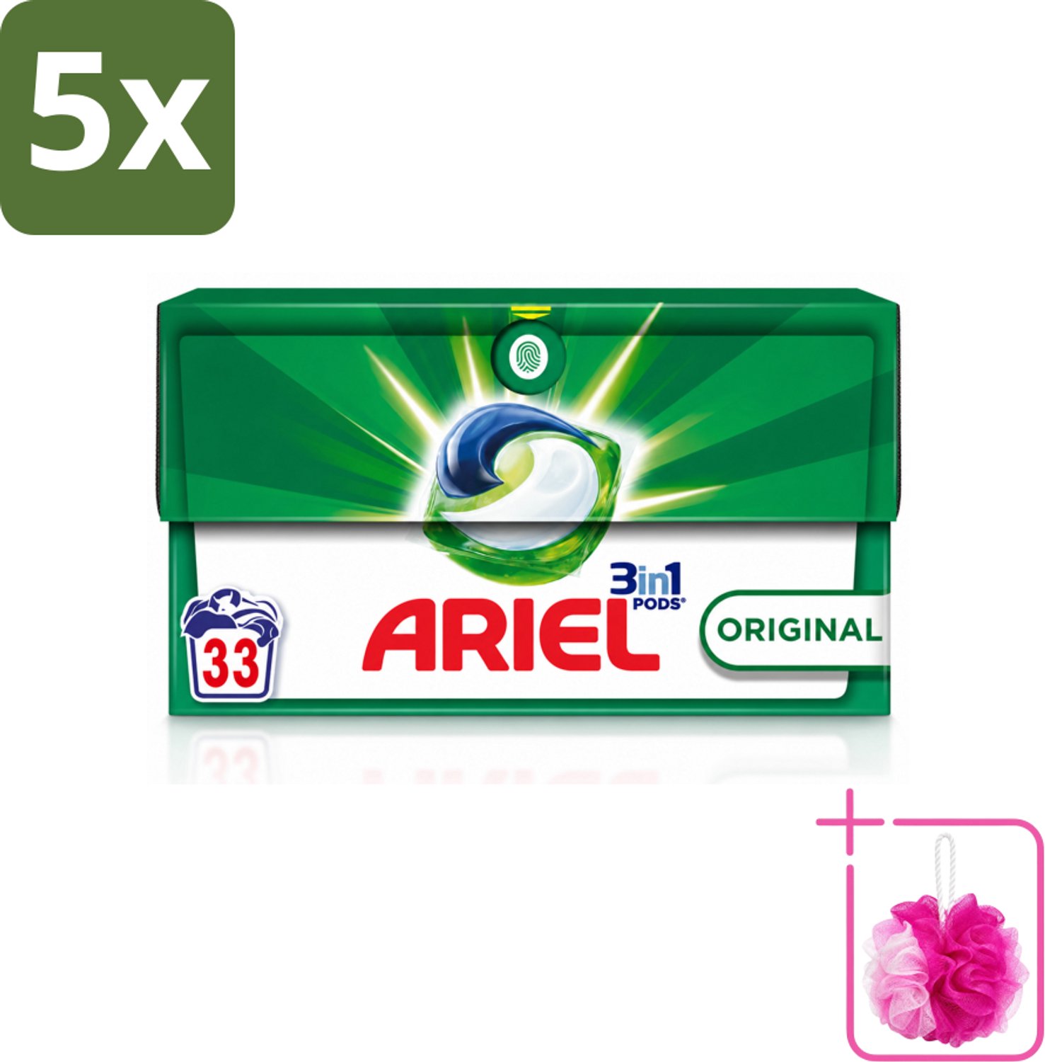 5 x Ariel - 3in1 Wasmiddel Pods - Original - 33 Pods - Bulkverpakking - Wasmiddel - Douchemop - Waspod