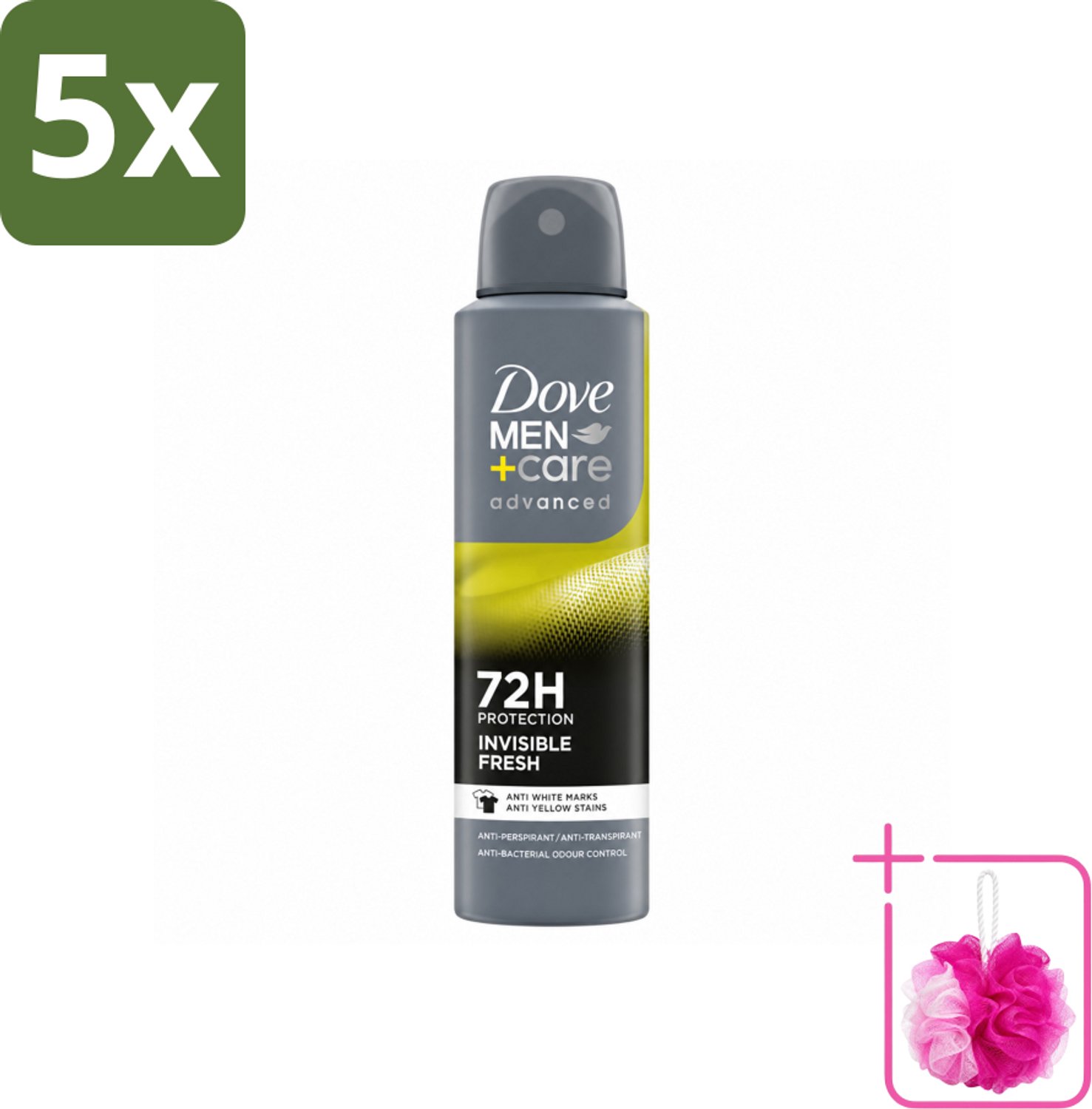 5 x Dove Men+Care Deodorant Spray - Invisible Fresh - 150 ml - Bulkverpakking - Deodorant spray - Douchemop - Zweetbestendig