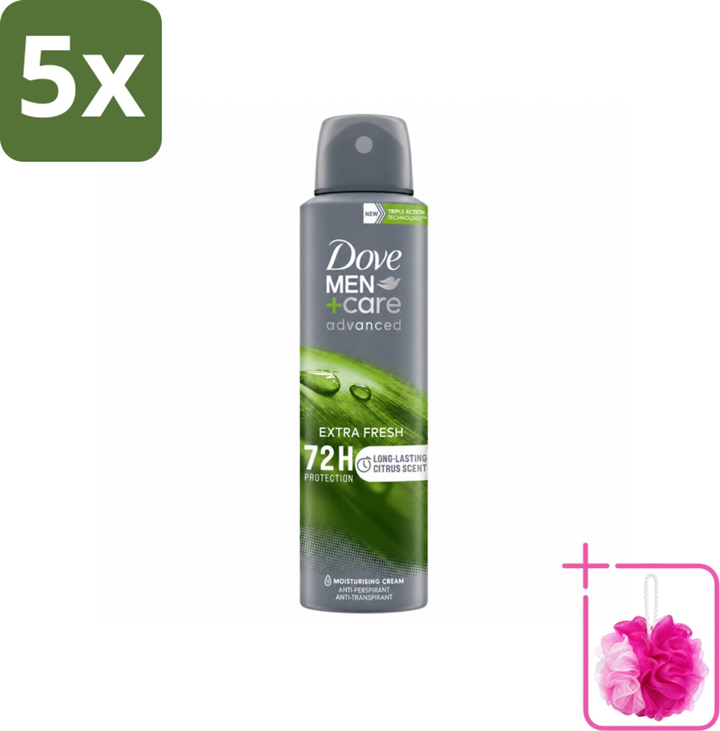 5 x Dove Men+Care Deodorant Spray - Extra Fresh - 150 ml - Bulkverpakking - Anti-zweet - Douchemop - Geurcontrole