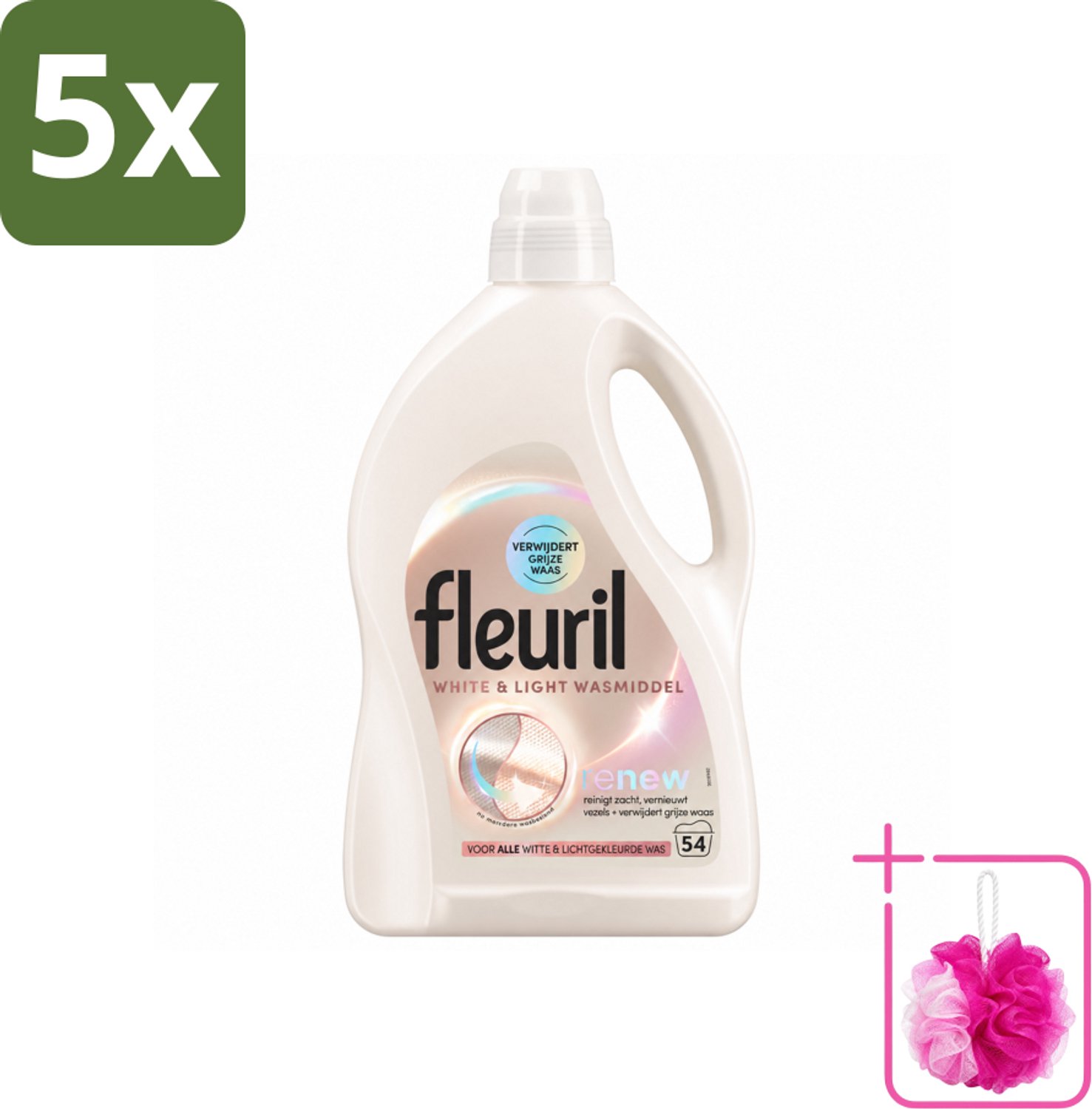 5 x Fleuril - Wasmiddel - White & Light Vloeibaar Wasmiddel - Witte & Lichte Was - 54 wasbeurten - Bulkverpakking - Wit wasmiddel - Douchemop - Licht wasmiddel