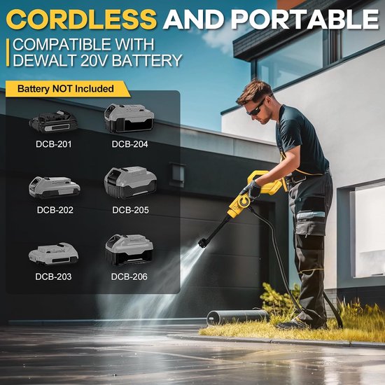 Draadloze hogedrukreiniger, compatibel met Makita 18 V batterijen, hogedrukreiniger 80 bar, draagbaar met 6-in-1 mondstuk, voor reiniging buitenshuis, tuin, auto (batterij niet inbegrepen — afbeelding 4