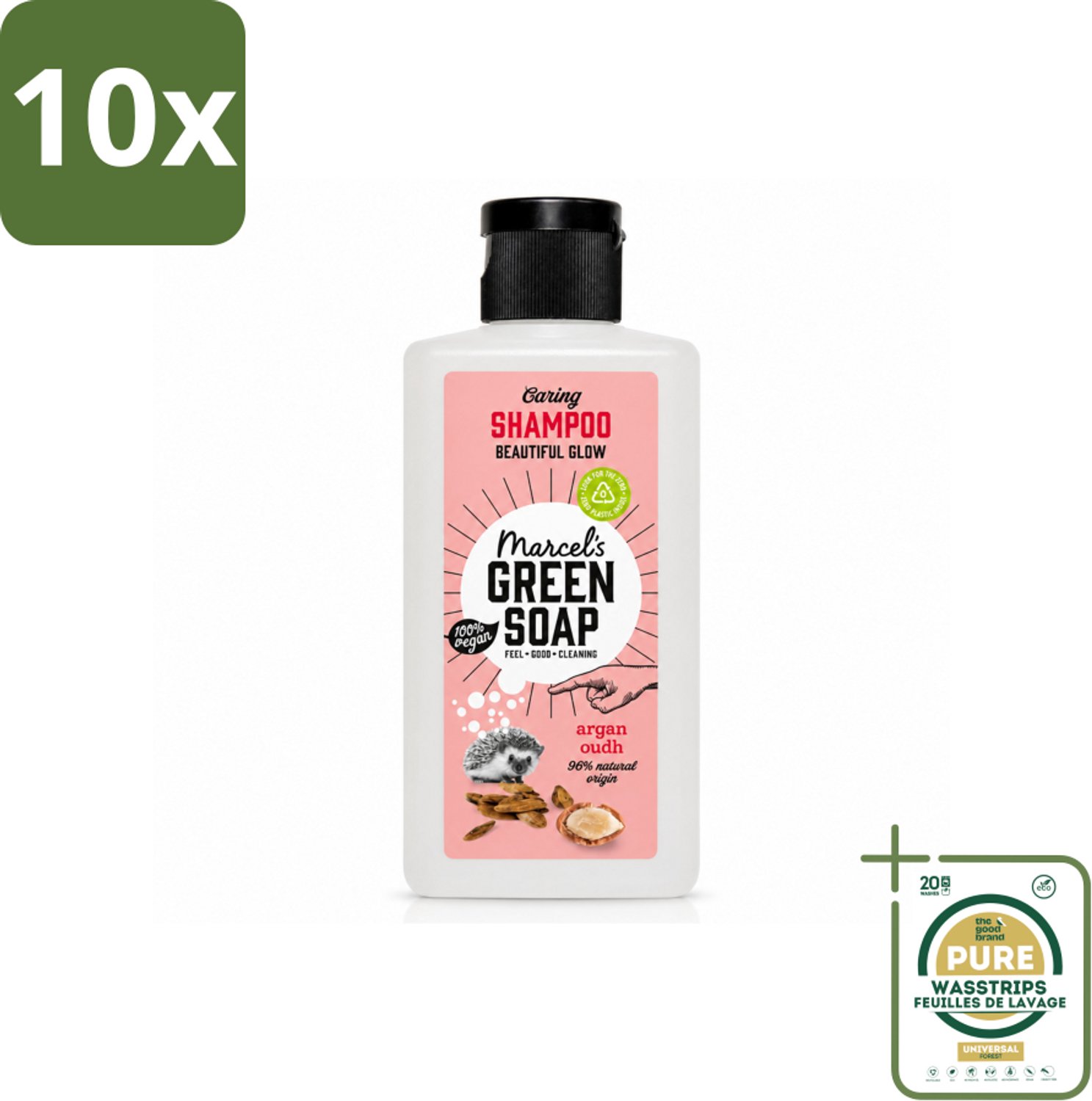 10 x Marcel's Green Soap - Shampoo - Caring Argan & Oudh - Milde verzorging - 100 ml - Wasstrips - Shampoo Voor Haar - Milde Shampoo - Natuurlijke Shampoo - Gezonde Haar - Verzorgend Shampoo