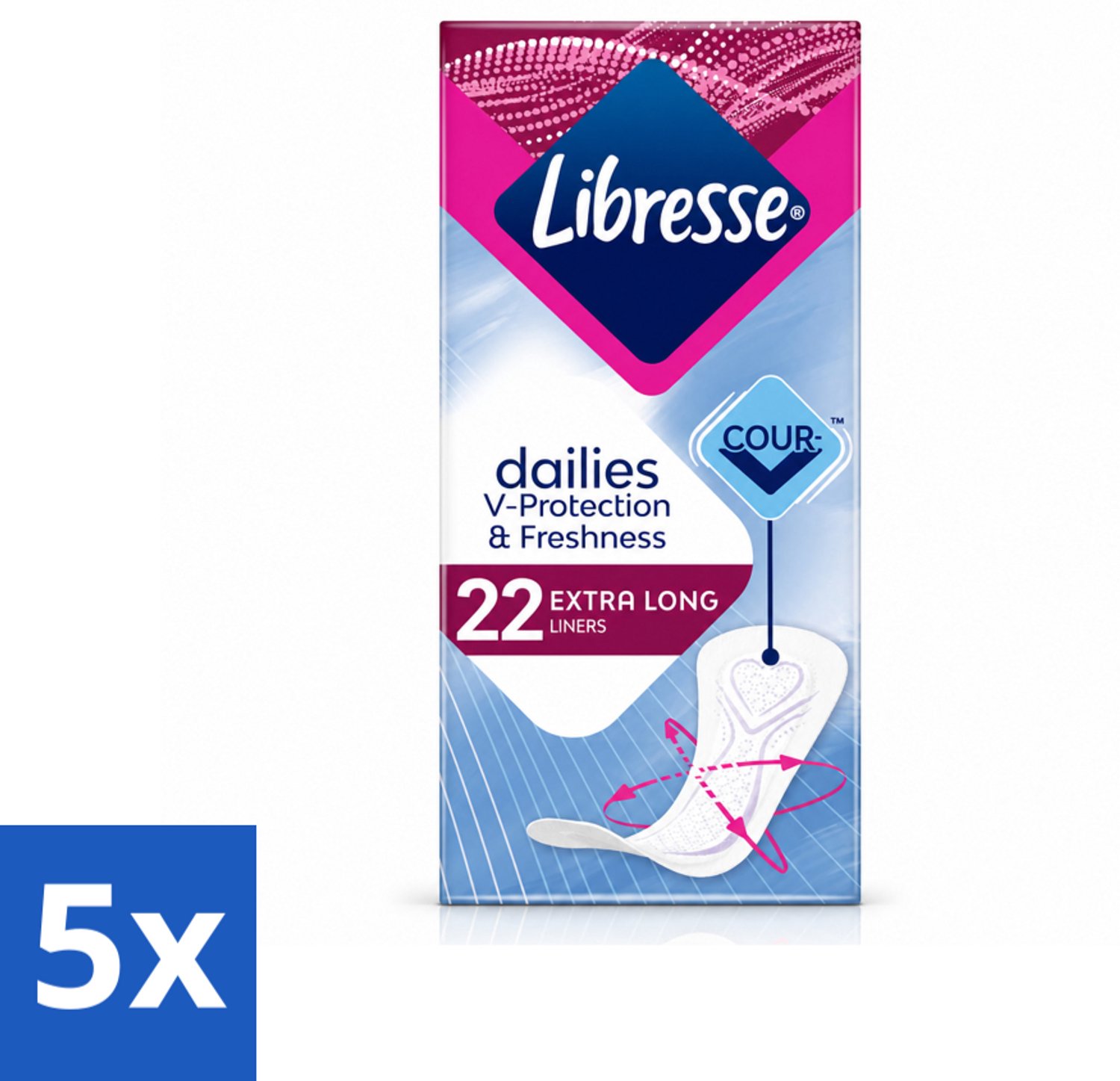 5 x Libresse – Inlegkruisjes – Extra Long – Langdurige bescherming – 22 Inlegkruisjes - Voordeelverpakking - 5 stuks