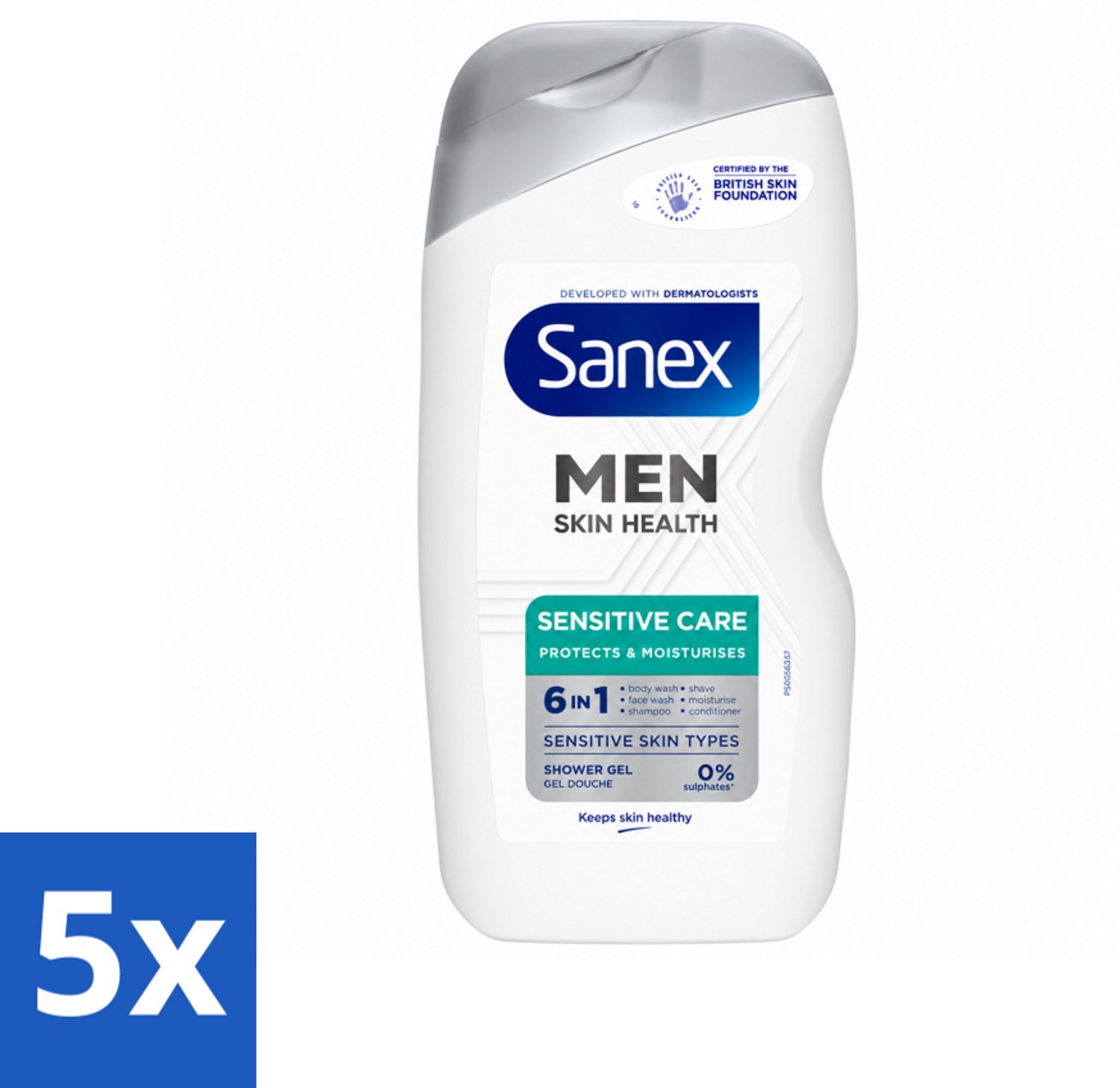 5 x Sanex – Douchegel – Men Sensitive – 400 ml - Voordeelverpakking - 5 stuks