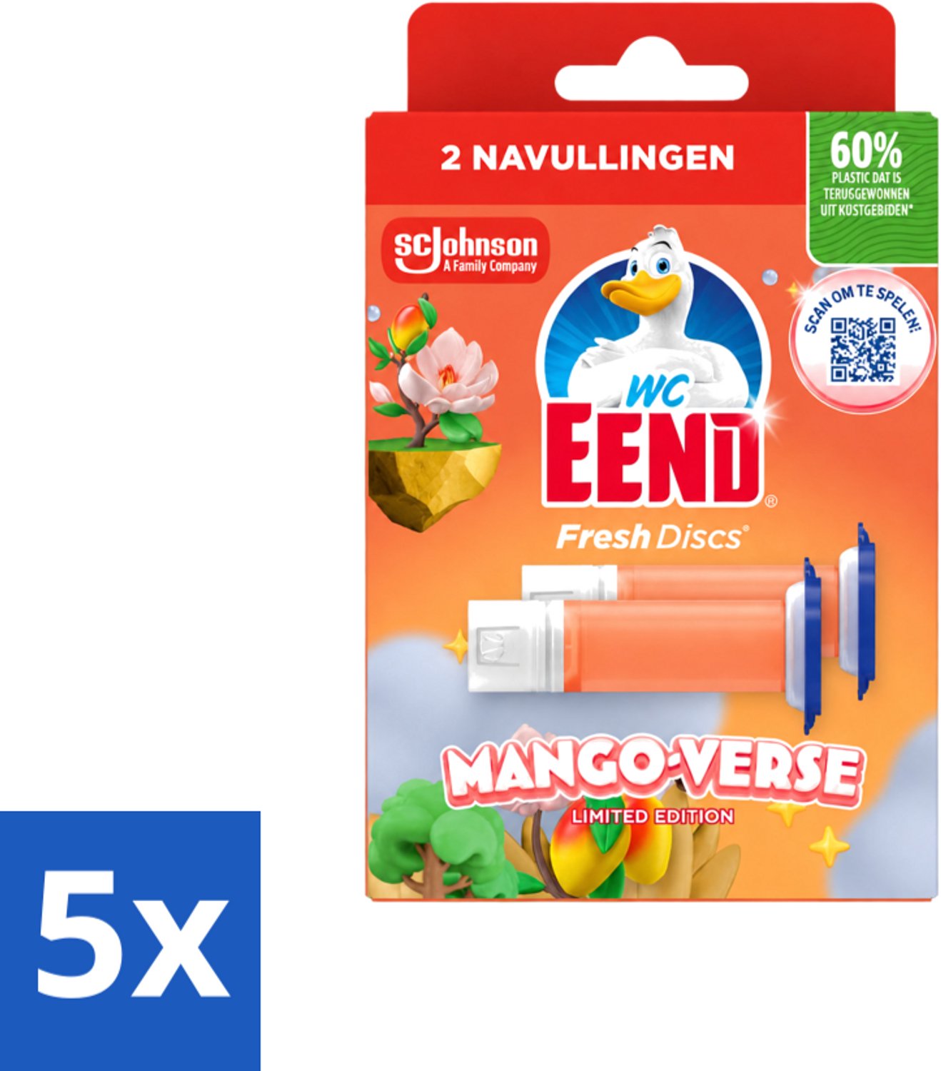 5 x WC Eend – Fresh Discs – Duo Navulling – Mango Verse – 72 ml - Voordeelverpakking - 5 stuks