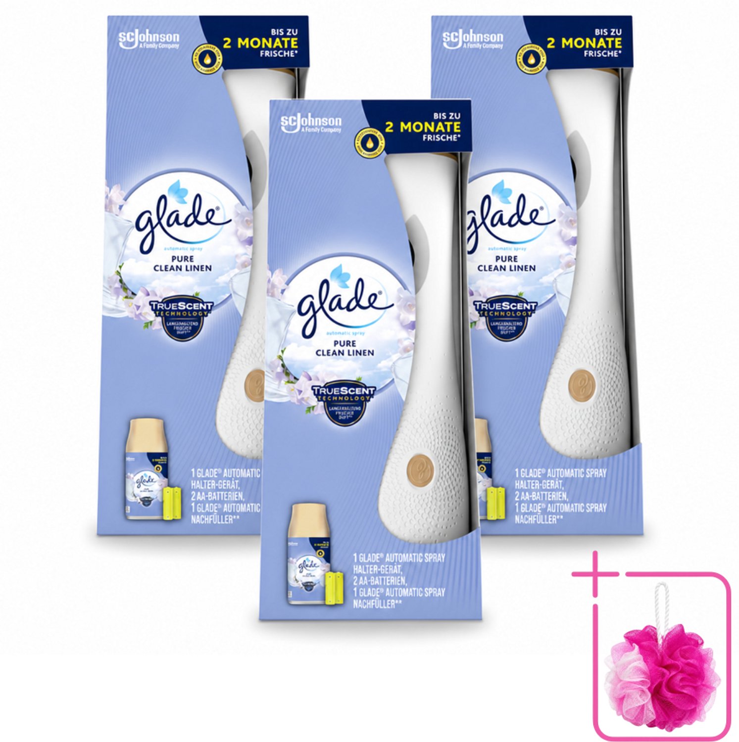 3 x Glade - Startset Automatische Spray - Pure Clean Linen - 269 ml - Bulkverpakking - Geur versgewassen linnengoed - Douchemop - Geur Pure Clean Linen