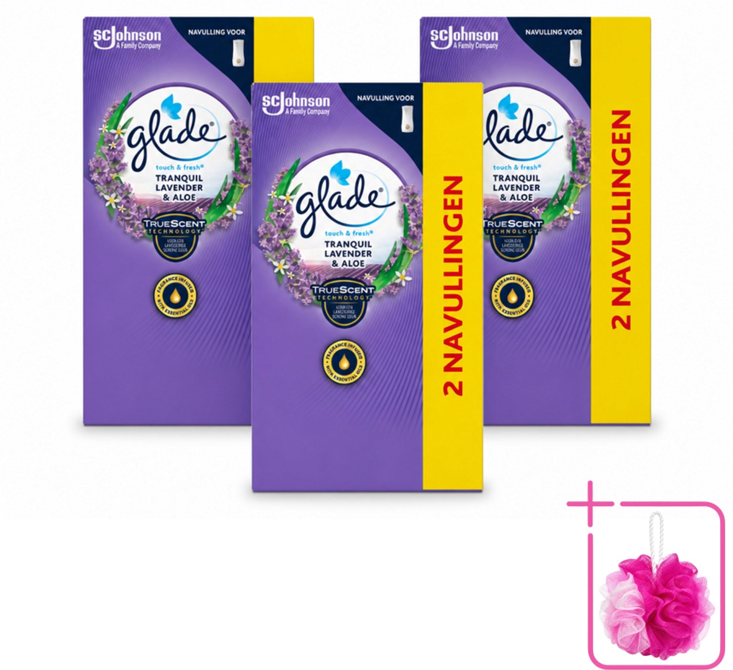 3 x Glade - Touch & Fresh Navulling - Tranquil Lavender & Aloë - 2 × 10 ml - Bulkverpakking - Geur - Douchemop - Ontspanning