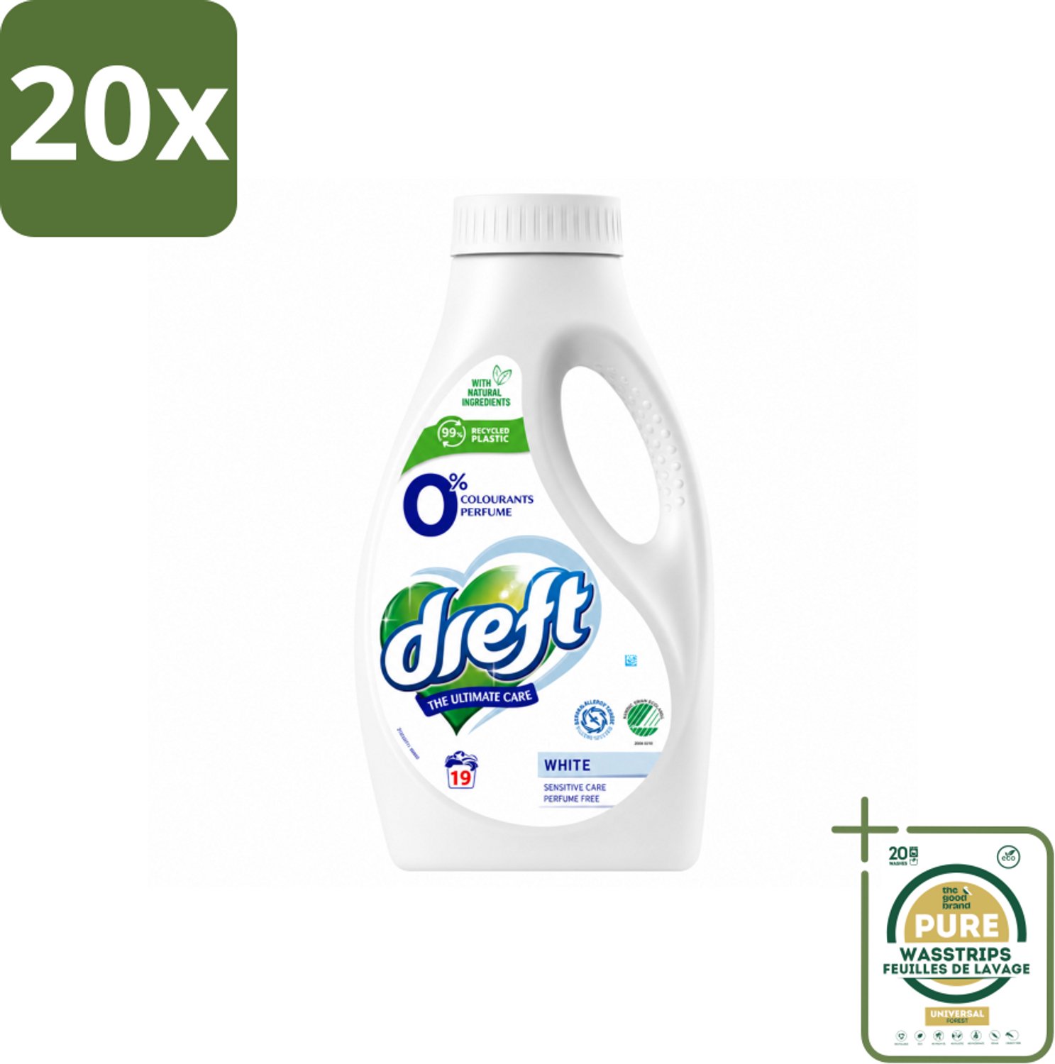 20 x Dreft - Vloeibaar Wasmiddel - 0% Witte Was - Geurvrij & zacht - 19 Wasbeurten - Wasstrips - 0% Parfum Wasmiddel - Gevoelige Huid Wasmiddel - Witte Was - Zacht Wasmiddel - Natuurlijk Wasmiddel