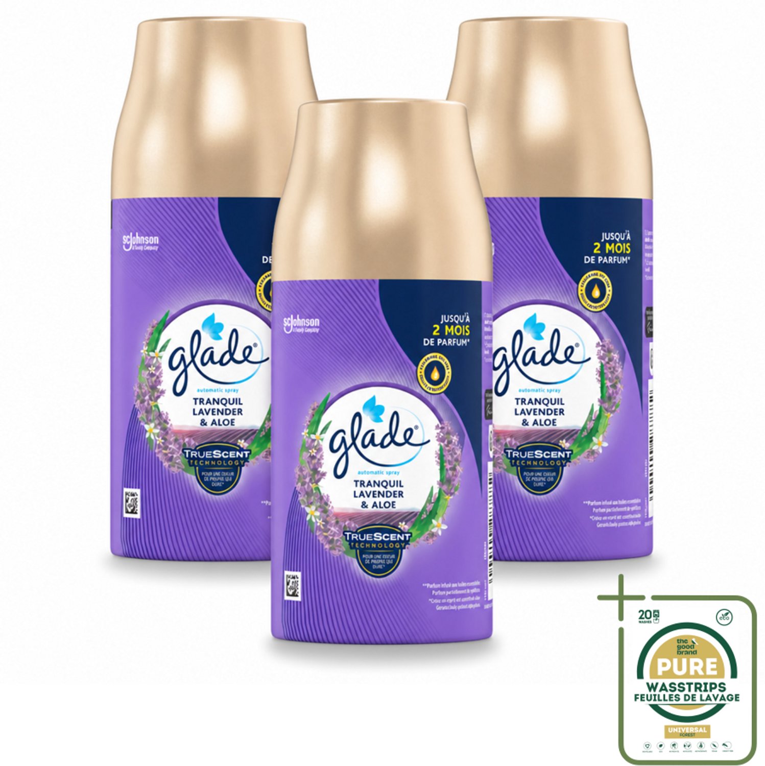 3 x Glade - Automatische Spray - Tranquil Lavender & Aloë - 269 g - Wasstrips - Luchtverfrisser - Lavendel - Tranquil Lavender - Aloe Vera - Geur