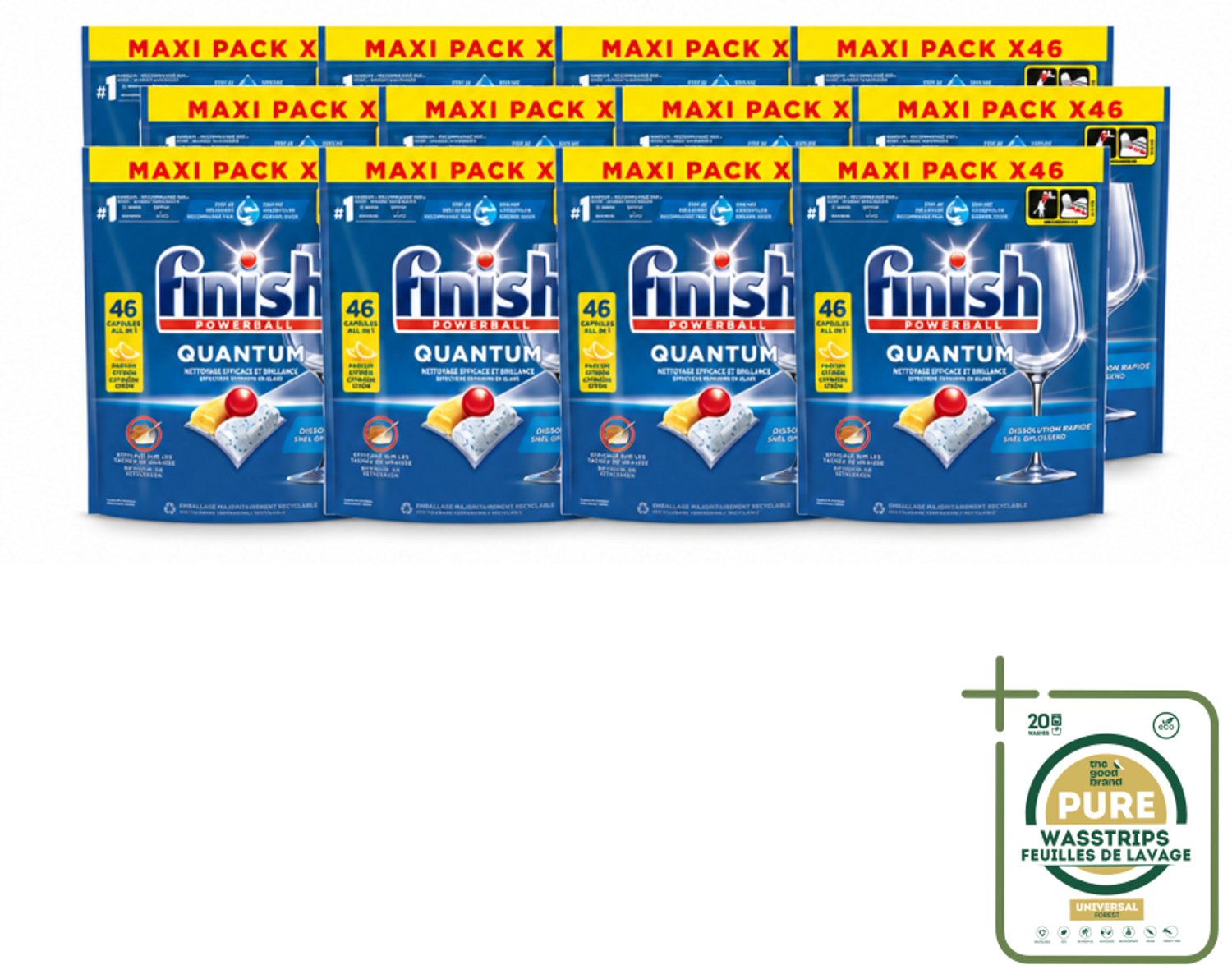 12 x Finish - Vaatwasmiddel - Quantum Vaatwastabletten Citroen - Diepe Reiniging & Frisheid - 46 capsules - Wasstrips - Vaatwasmiddel - Vaatwastabletten - Diepe Reiniging - Citroengeur - Glans