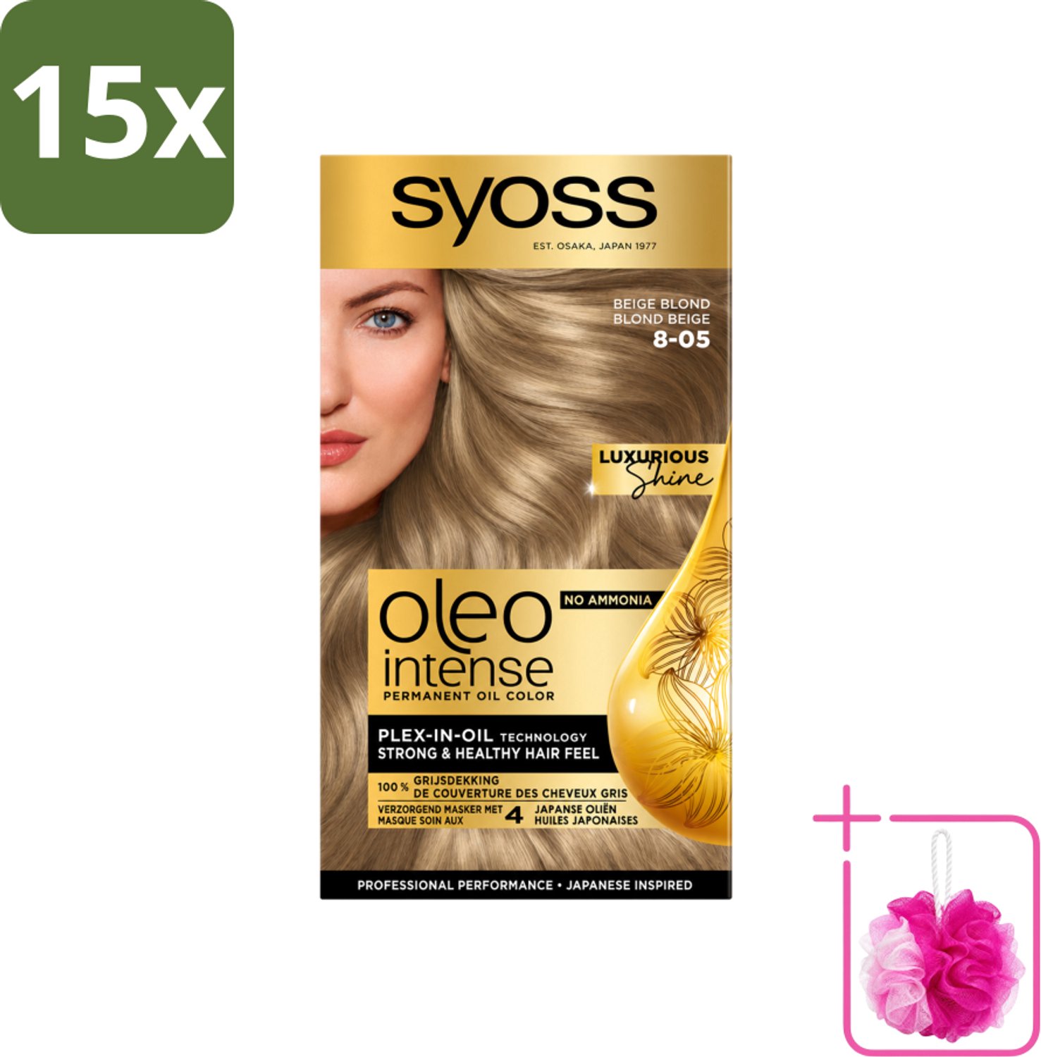 15 x SYOSS - Oleo Intense 8-05 Beige Blond - Haarverf - Zonder Ammoniak - Grijsdekking - Langdurige Kleur - Bulkverpakking - Haarkleuring - Douchemop - Haarkleur