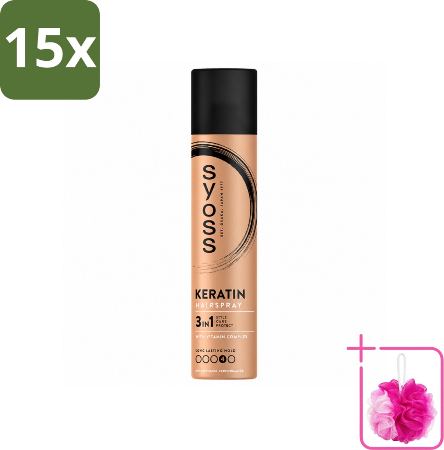 15 x Syoss - Keratin - Haarspray - Versterkt & Fixeert - 300 ml - Bulkverpakking - Haarspray - Douchemop - Haarversterken