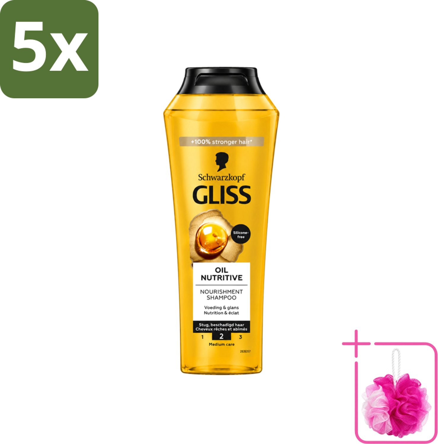 5 x Gliss - Shampoo - Oil Nutritive - Voor Voedend en Zijdezacht Haar - 250 ml - Bulkverpakking - Voedend haarverzorging - Douchemop - Lang haar