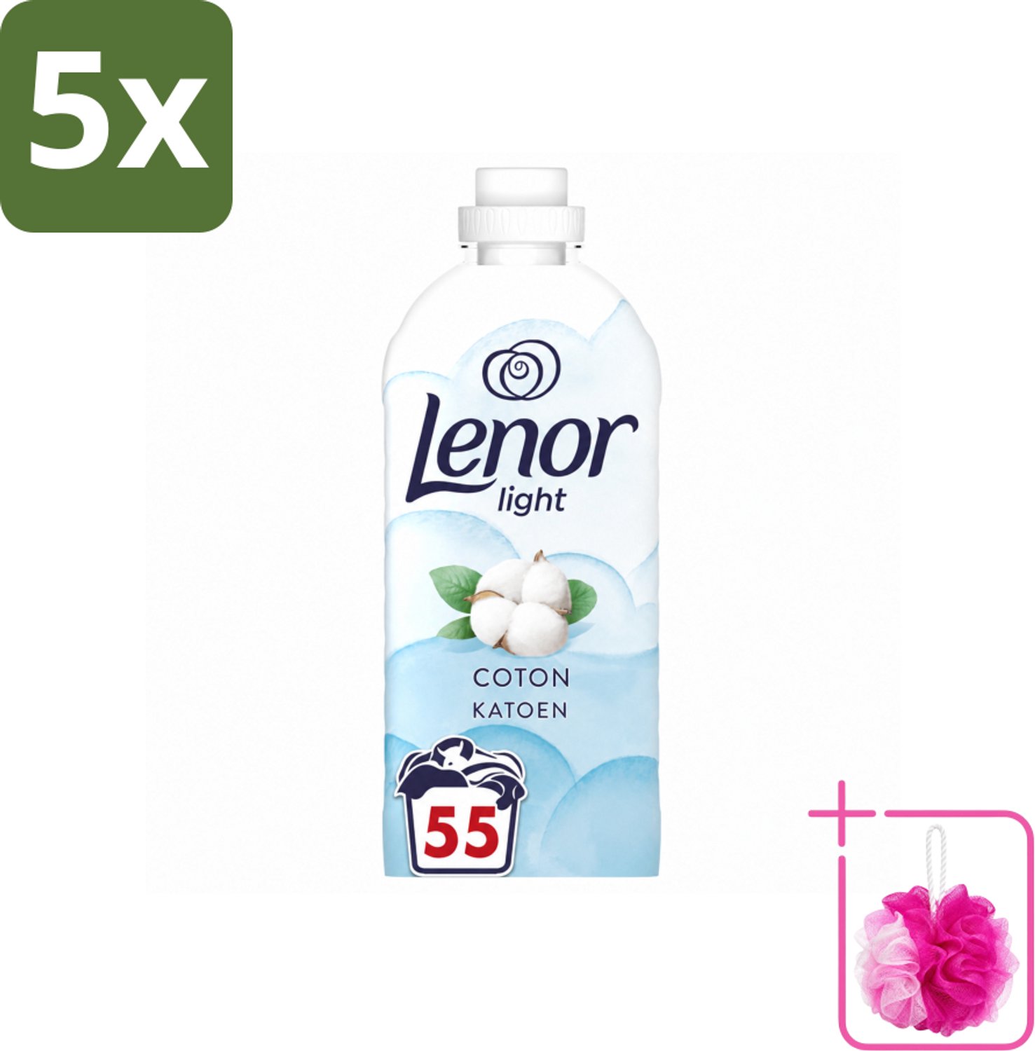 5 x Lenor Light - Wasverzachter - Katoen - Fris & Zacht - 55 Wasbeurten - Bulkverpakking - Wasverzachter katoen - Douchemop - Wasverzachter fris