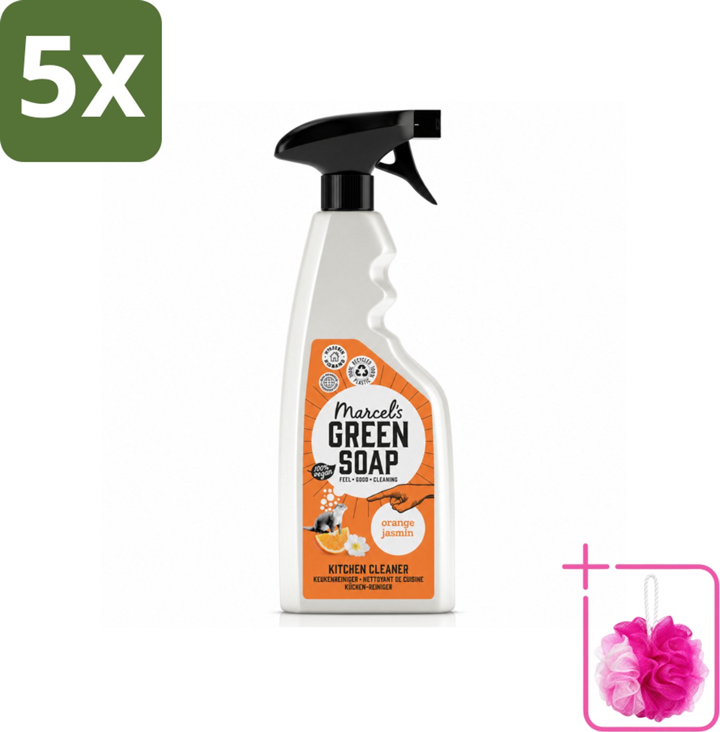 5 x Marcel's Green Soap - Keukenreiniger - Sinaasappel & Jasmijn - Tegen vet & vuil - 500 ml - Bulkverpakking - Keukenreiniger - Douchemop - Vet verwijderen
